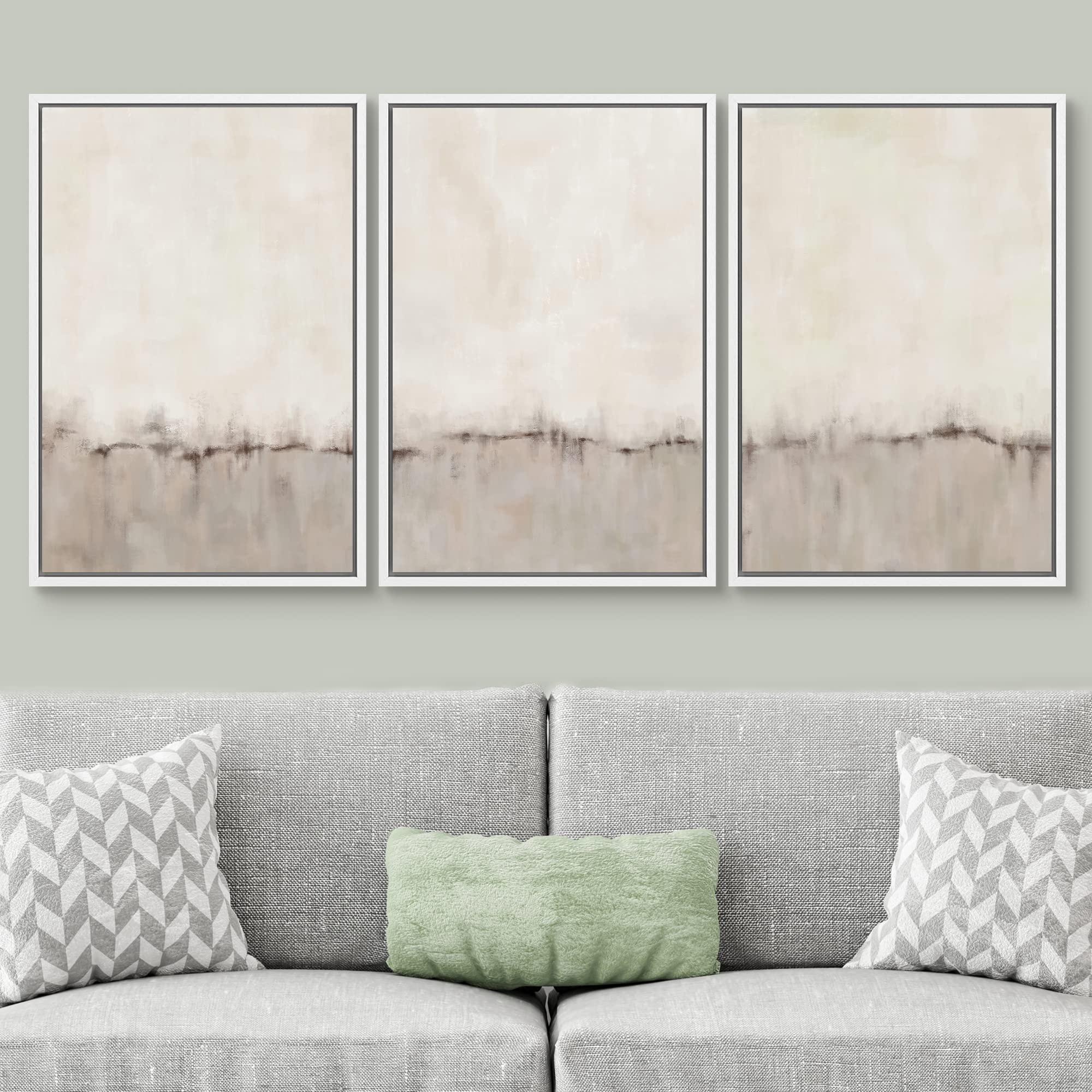 Signwin Framed Canvas Print Wall Art Set Grunge Brown Gray Pastel Landscape Shapes Abstract Illustrations Modern Art Decorative