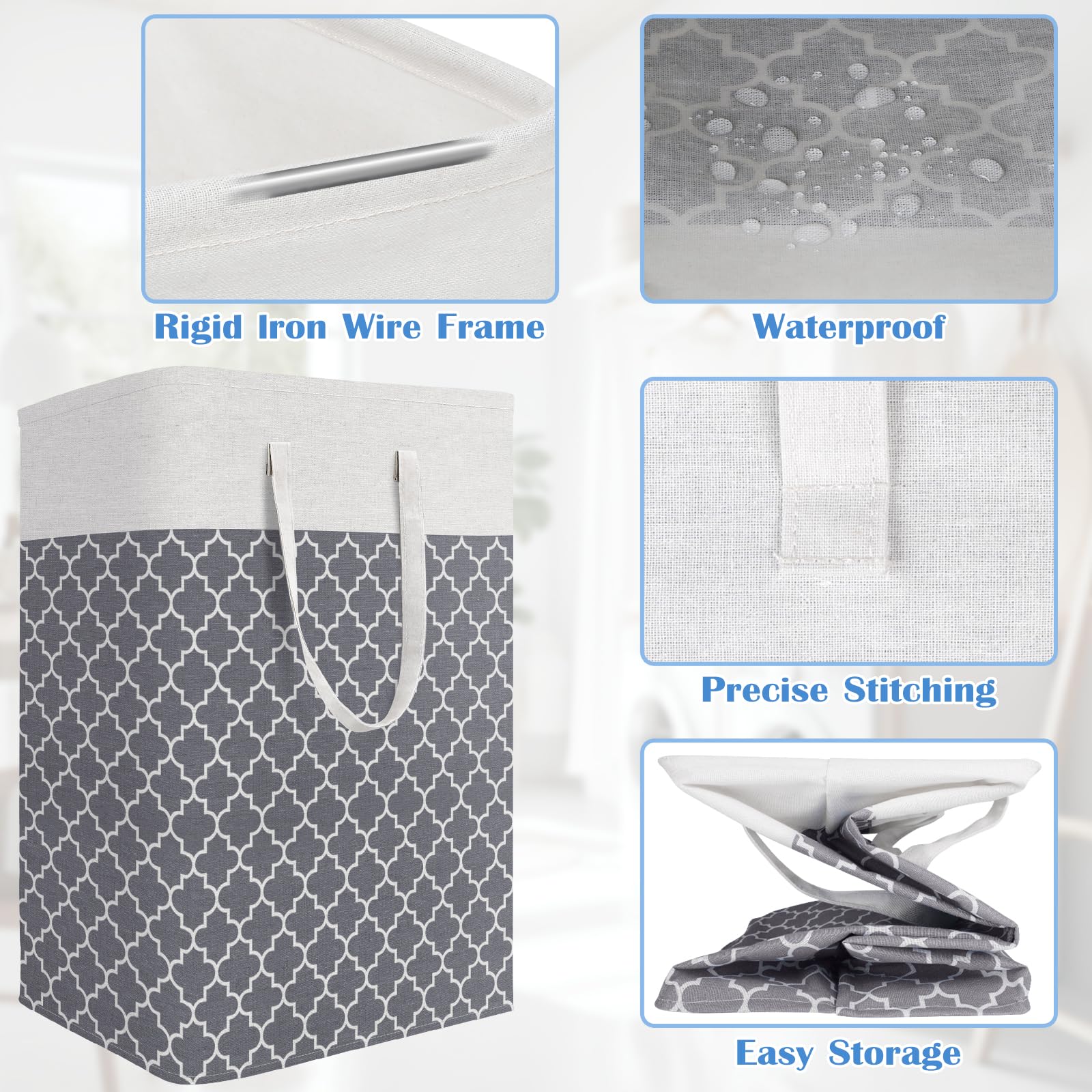 Blisstotes 3-Pack Laundry Basket, Freestanding&Waterproof Laundry Hamper, Collapsible Tall Clothes Hamper With Easy Carry Handle