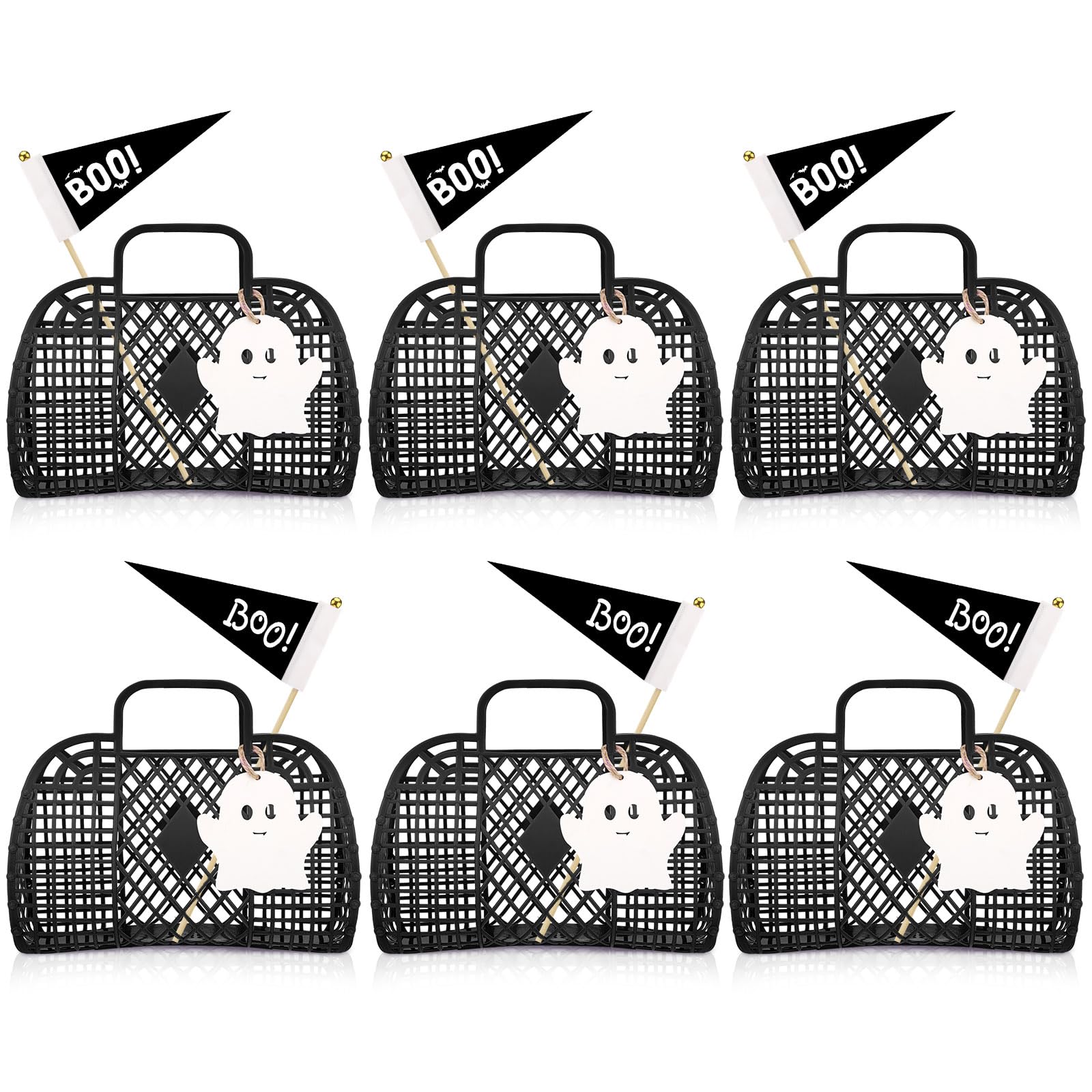 Gerrii 6 Pcs Halloween Treat Buckets Ghost Boo Candy Bags,Black