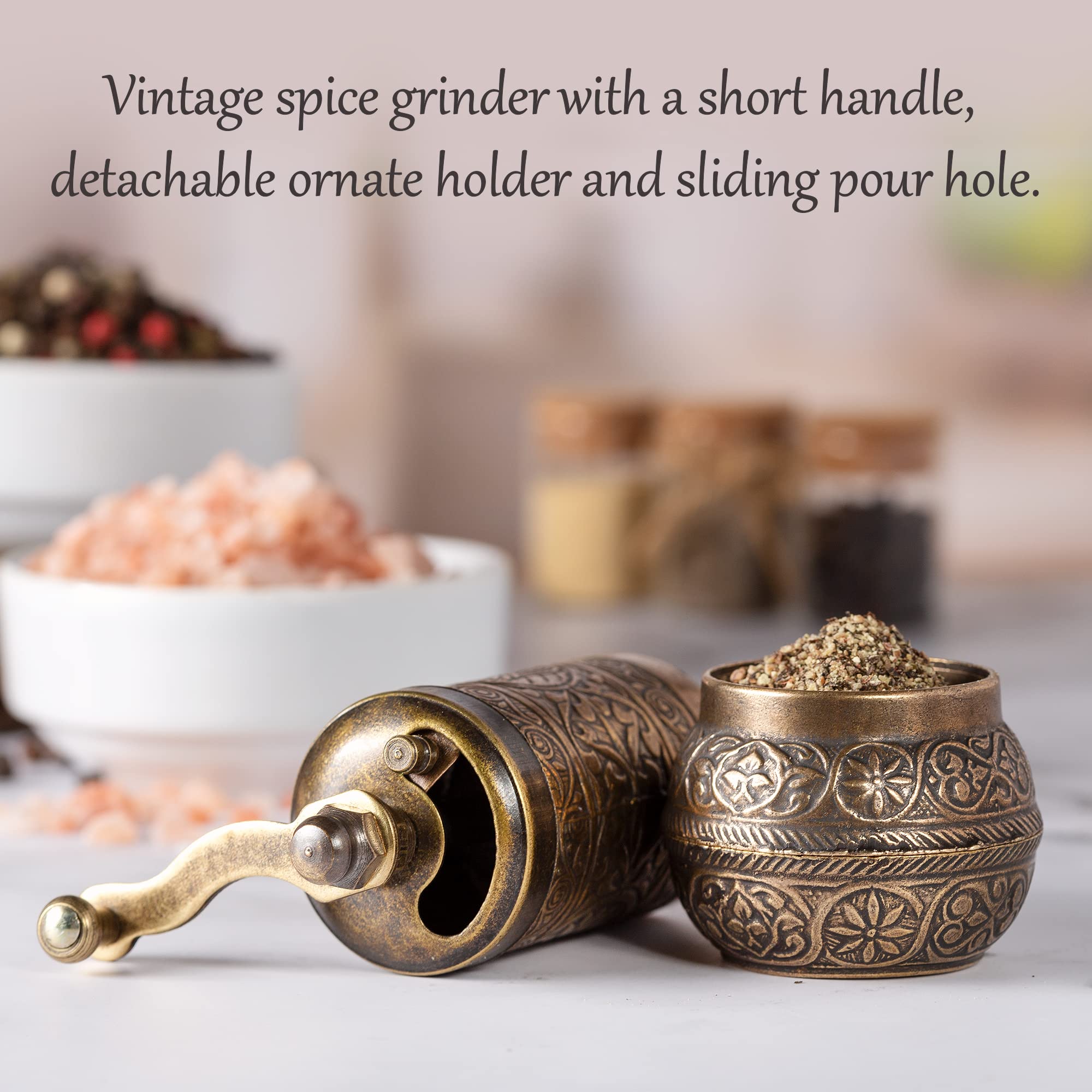 Decorative Black Pepper Grinder, Refillable Turkish Spice Mill With Adjustable Coarseness, Manual Pepper Mill With Handle, Spice