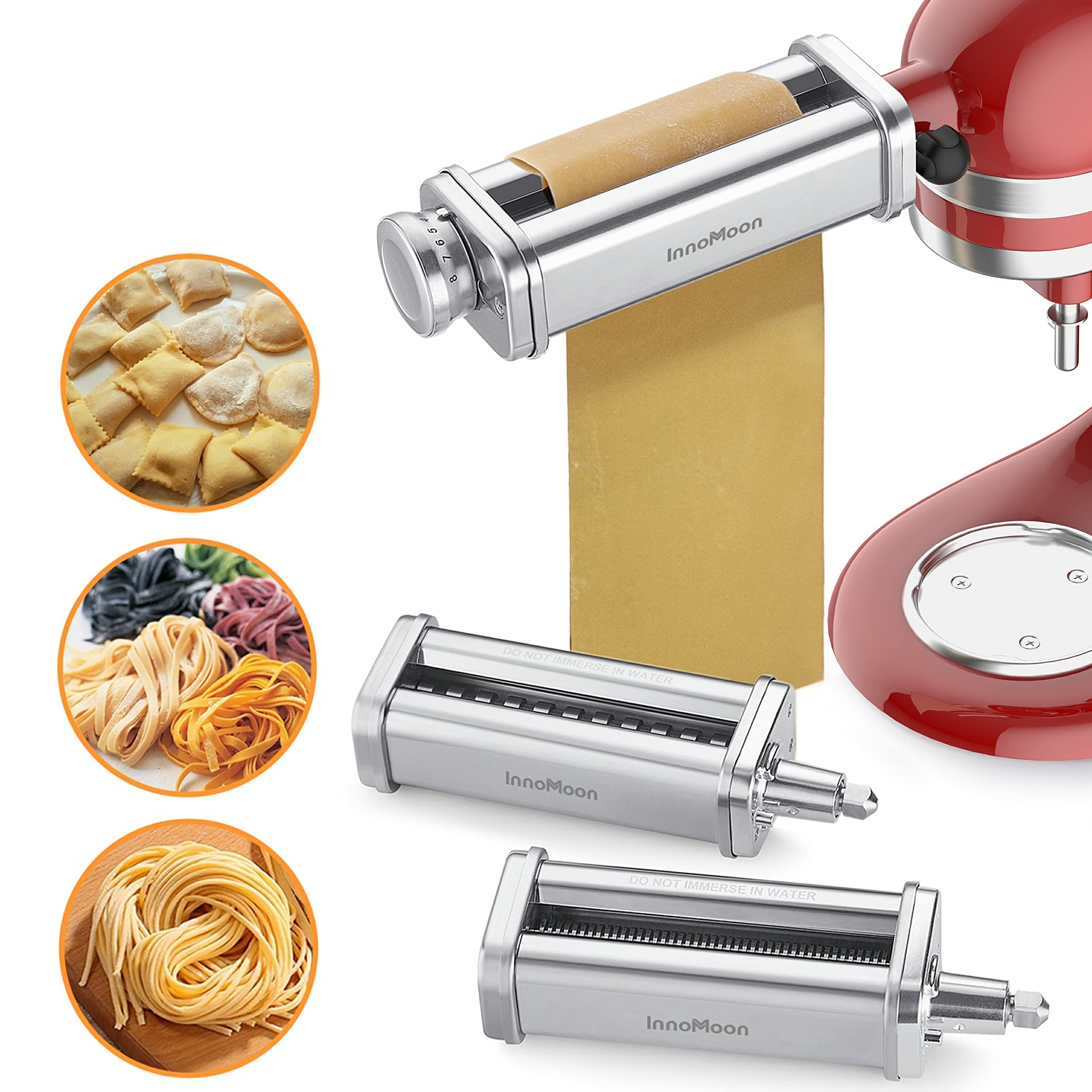 Pasta Maker Attachment for KitchenAid Stand Mixer, Includes Pasta Sheet Rollar, Spaghetti Cutter, Fettuccine Cutter, Stainless S