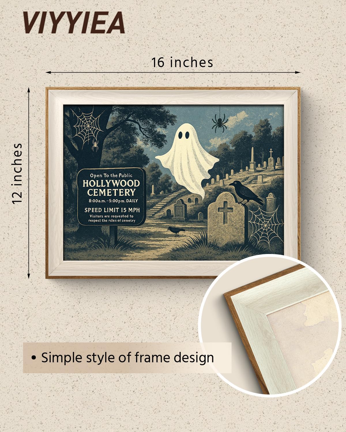 VIYYIEA Framed Wall Art for Living Room, Hollywood Cemetery Canvas Prints, Occult Home Decor, Halloween Painting Picture, Bathro