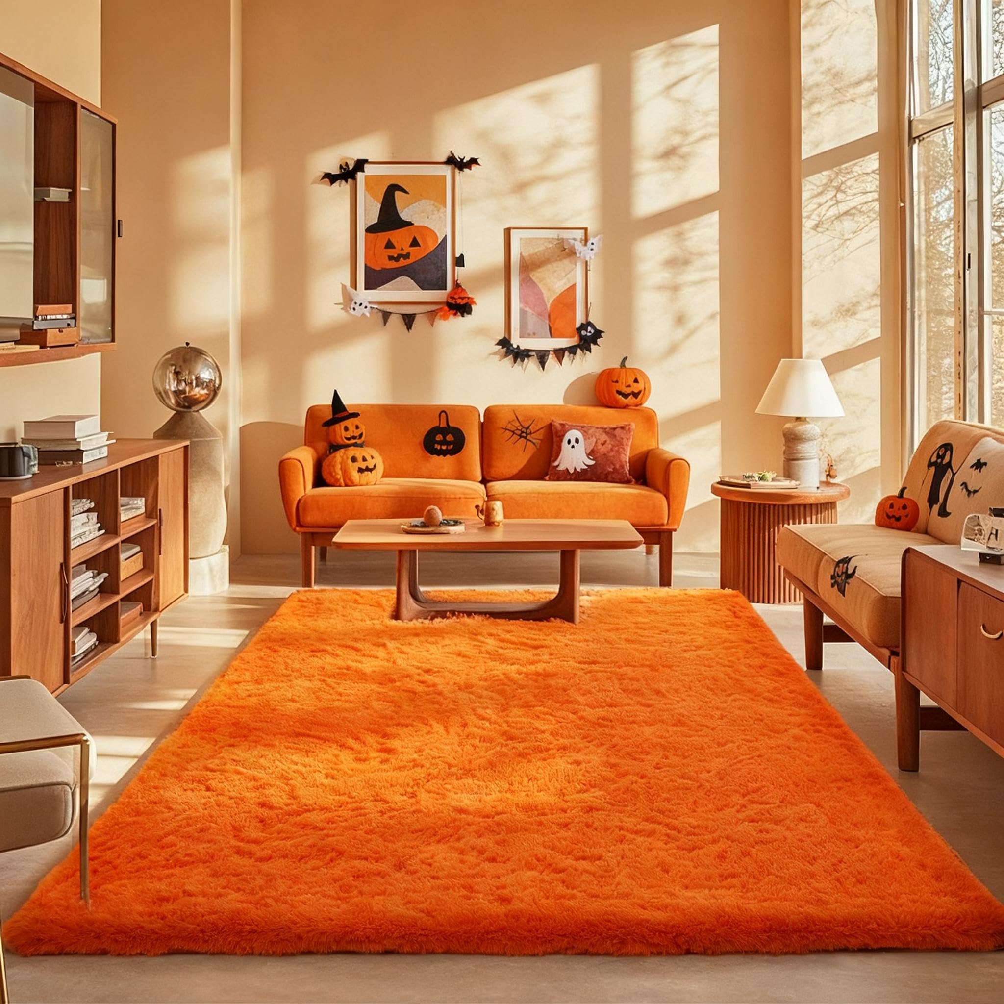 Ophanie Orange Rugs for Living Room Bedroom, 6x9 Fluffy Fuzzy Furry Carpet, Plush Soft Shaggy Bedside Indoor Floor Area Rug for 