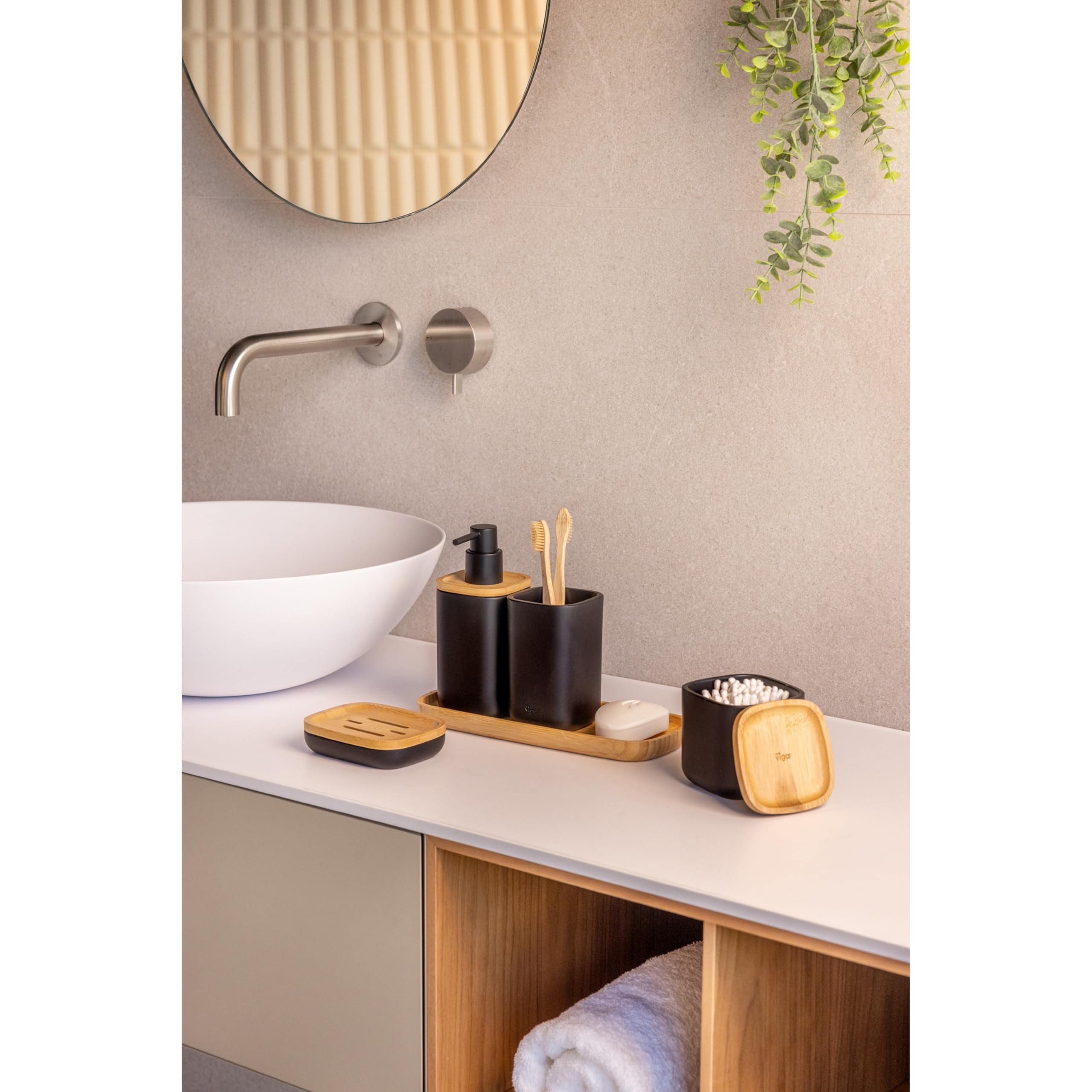 Vigar Zense Collection Cool Black Refillable Soap Dispenser, For Modern Luxury Bathroom And Kitchen, Fine Polyresin Stone And Ba