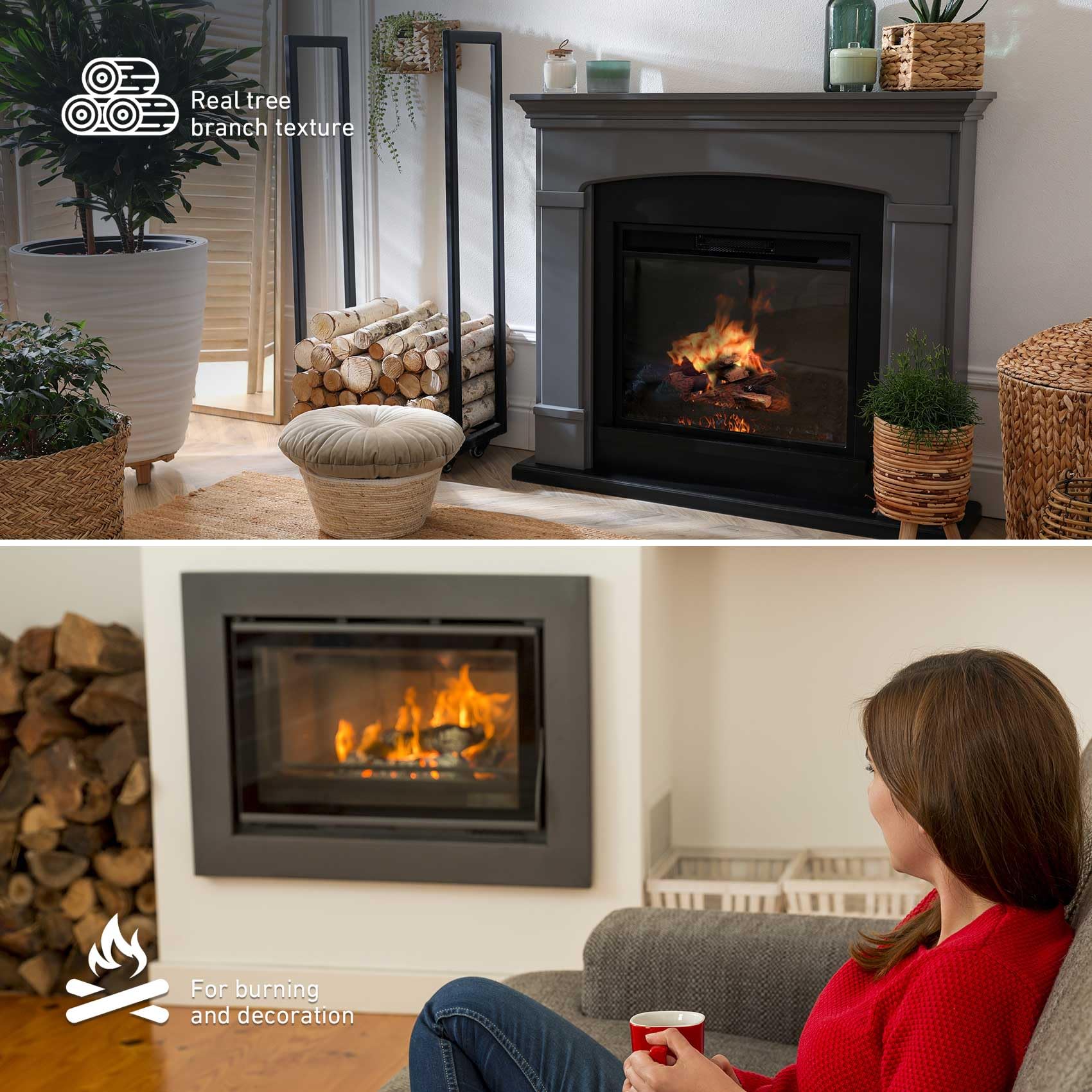 Stanbroil Small Ceramic Gas Logs Set - 10 Piece Gray Decoration for Indoor/Outdoor Fireplaces & Fire Pits, Model Q006-S-10-CF-A