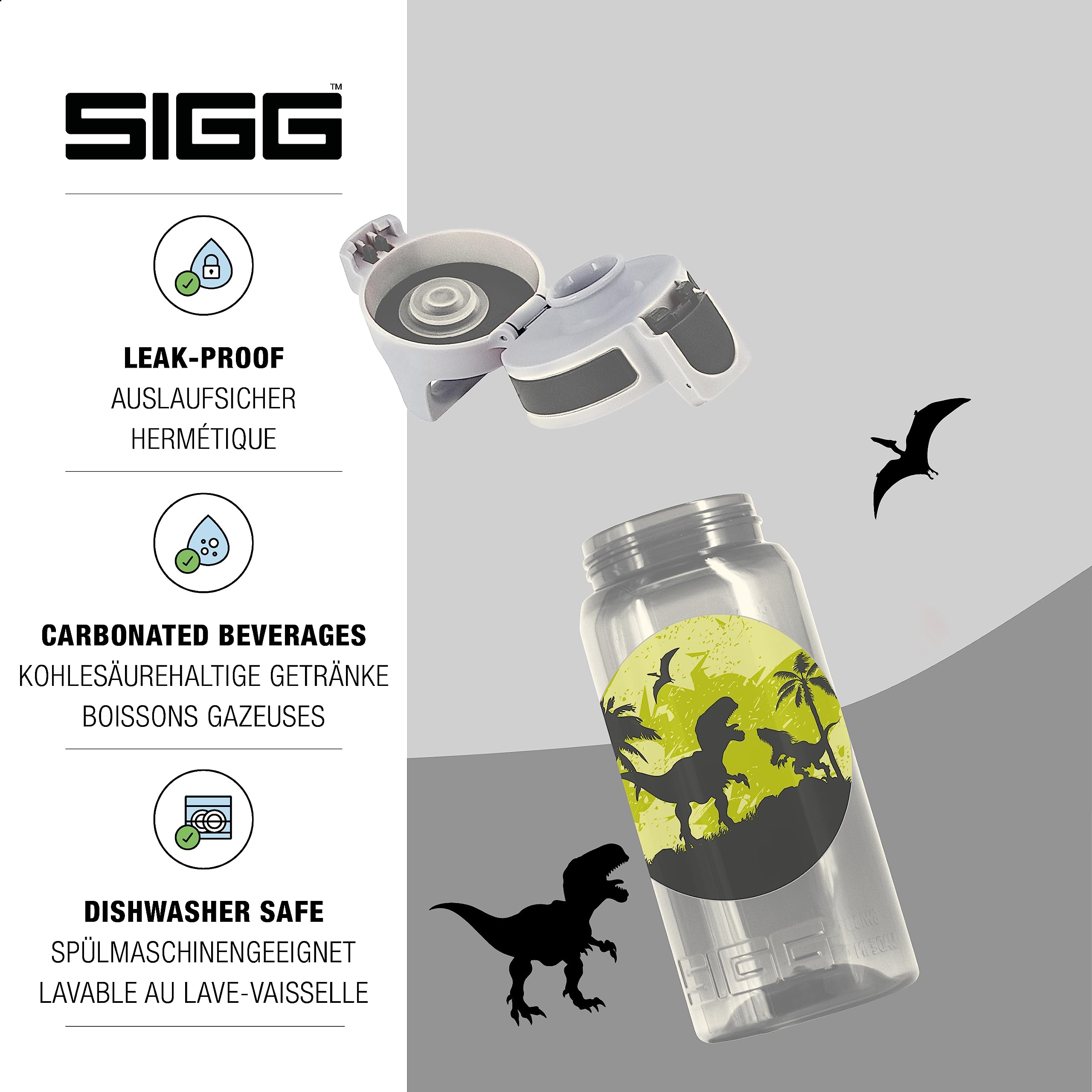 Sigg - Kids Water Bottle - Viva One Dino - Leak-Proof Lid - Dishwasher - Bpa Free - Sport And Bike - One Hand Children'S Drink B