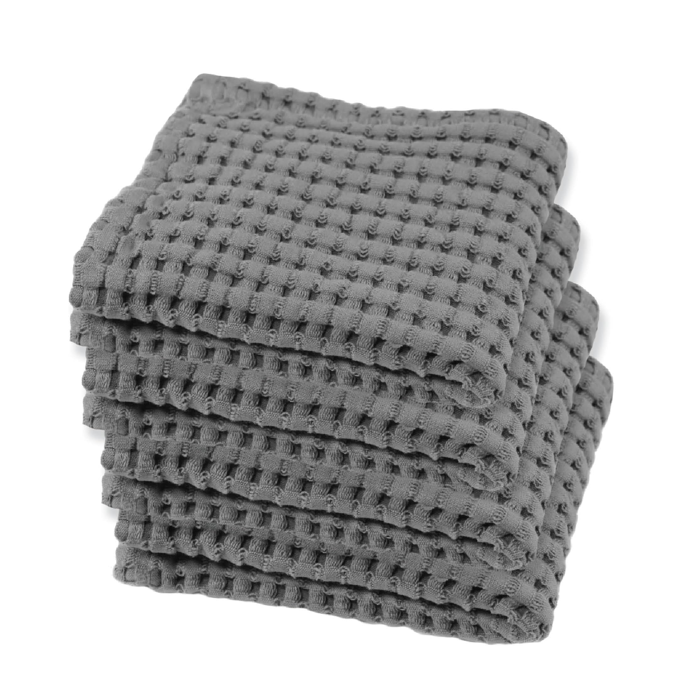 Gilden Tree Waffle Towel Quick Dry Thin Exfoliating 4 Pack Washcloths For Face Body, Modern Style (Slate)