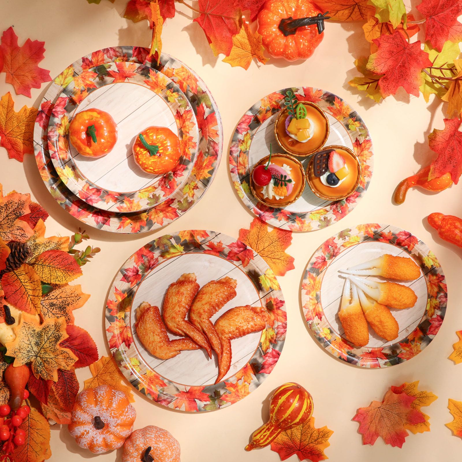 Havawish 120 Pcs Thanksgiving Fall Paper Plates 7 Inch and 9 Inch Autumn Harvest Disposable Dinner Paper Goods Fall Leaf Pumpkin