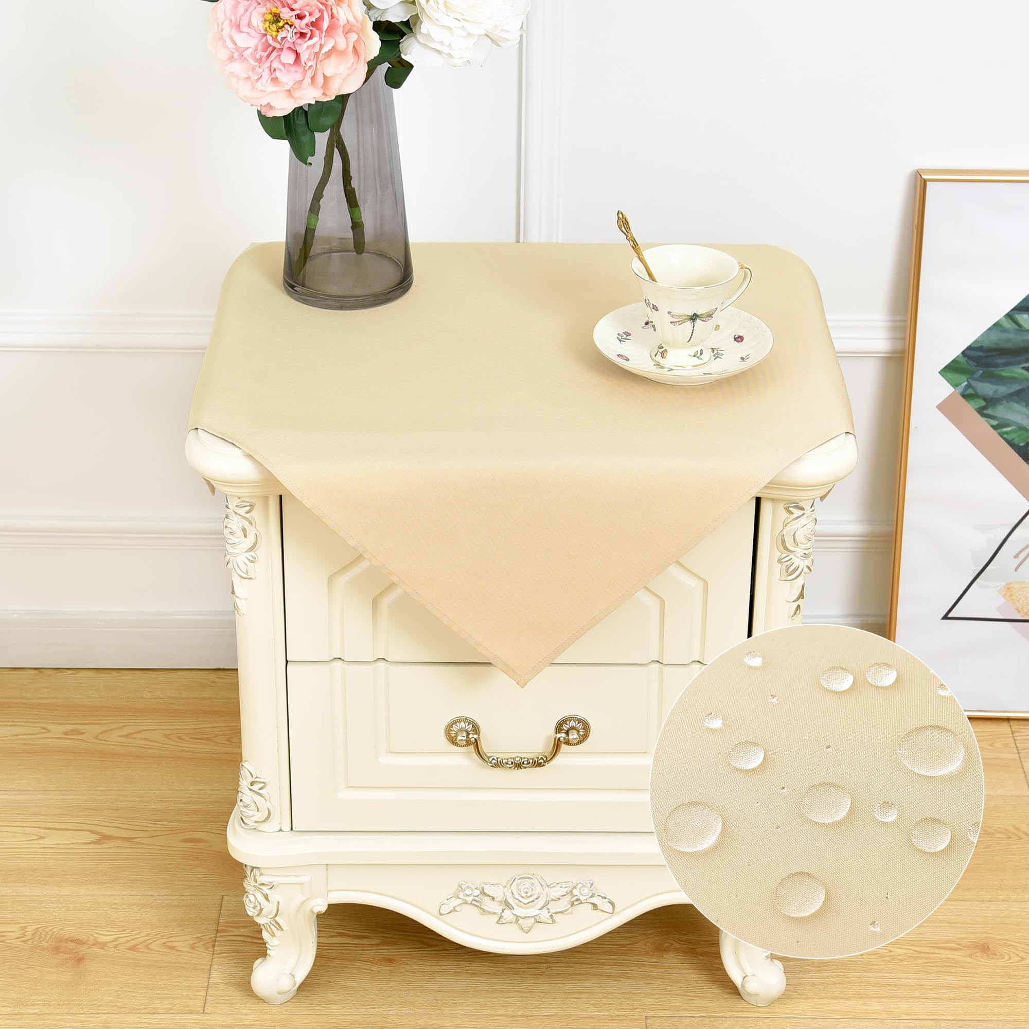 Rustic Faux Linen Small Square Tablecloth Farmhouse Water Resistant Brown End Table Cloth Washable Nightstand Table Cover for Ho