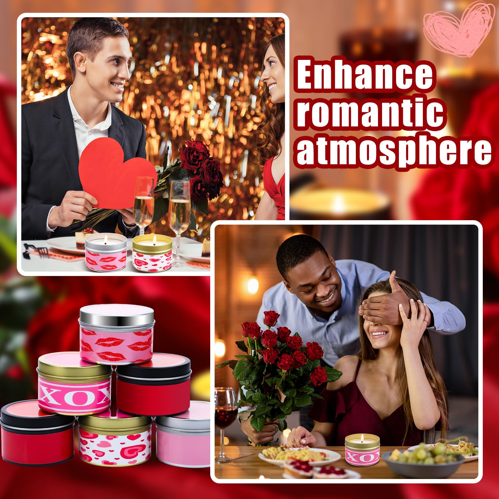 Ziliny 6 Pcs Valentine's Day Scented Candle Jar XOXO Heart Kiss Candle with Long Lasting Burn Lavender Valentines Gift for Her H