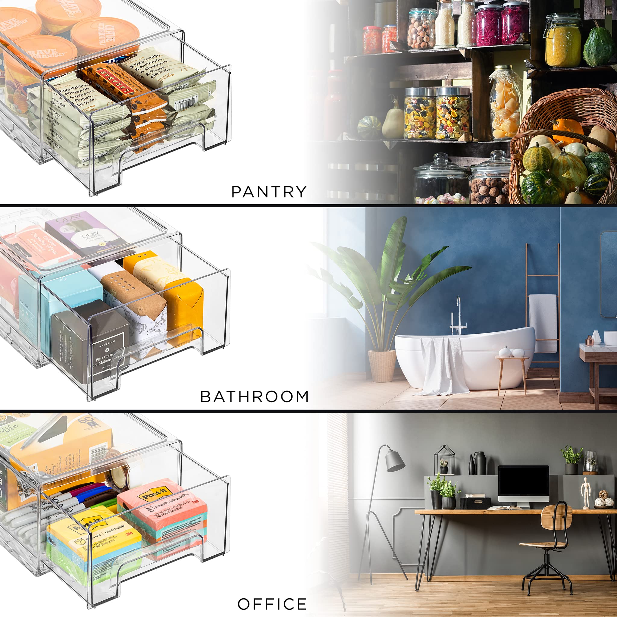 Sorbus Clear Stackable Fridge Drawer Bins - Pull Out Refrigerator Organizer Containers For Kitchen Storage (2 Pack | Medium)