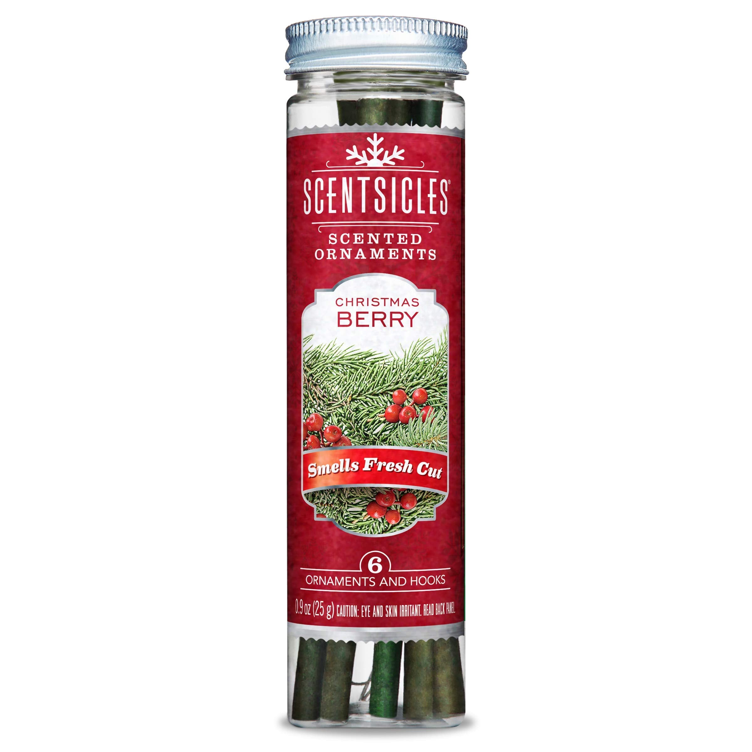 Scentsicles Christmas Berry Scented Christmas Ornaments with Hooks - 1 Bottle (6 Sticks Total)