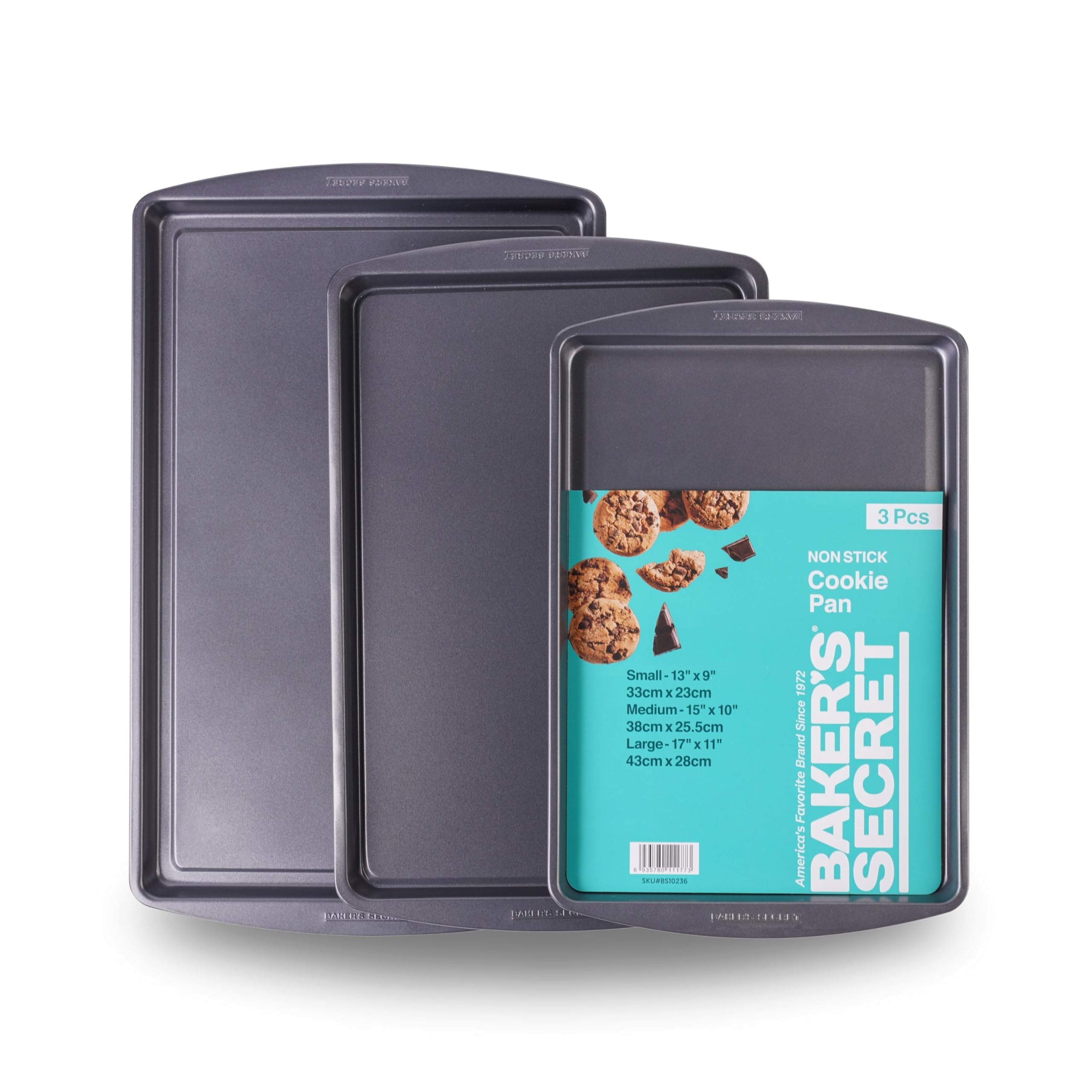Baker'S Secret Set Of 3 Cookie Sheets, 15'' 17'' 19'', Nonstick Coating For Easy Release, Cookie Trays For Baking Roasting Cooki