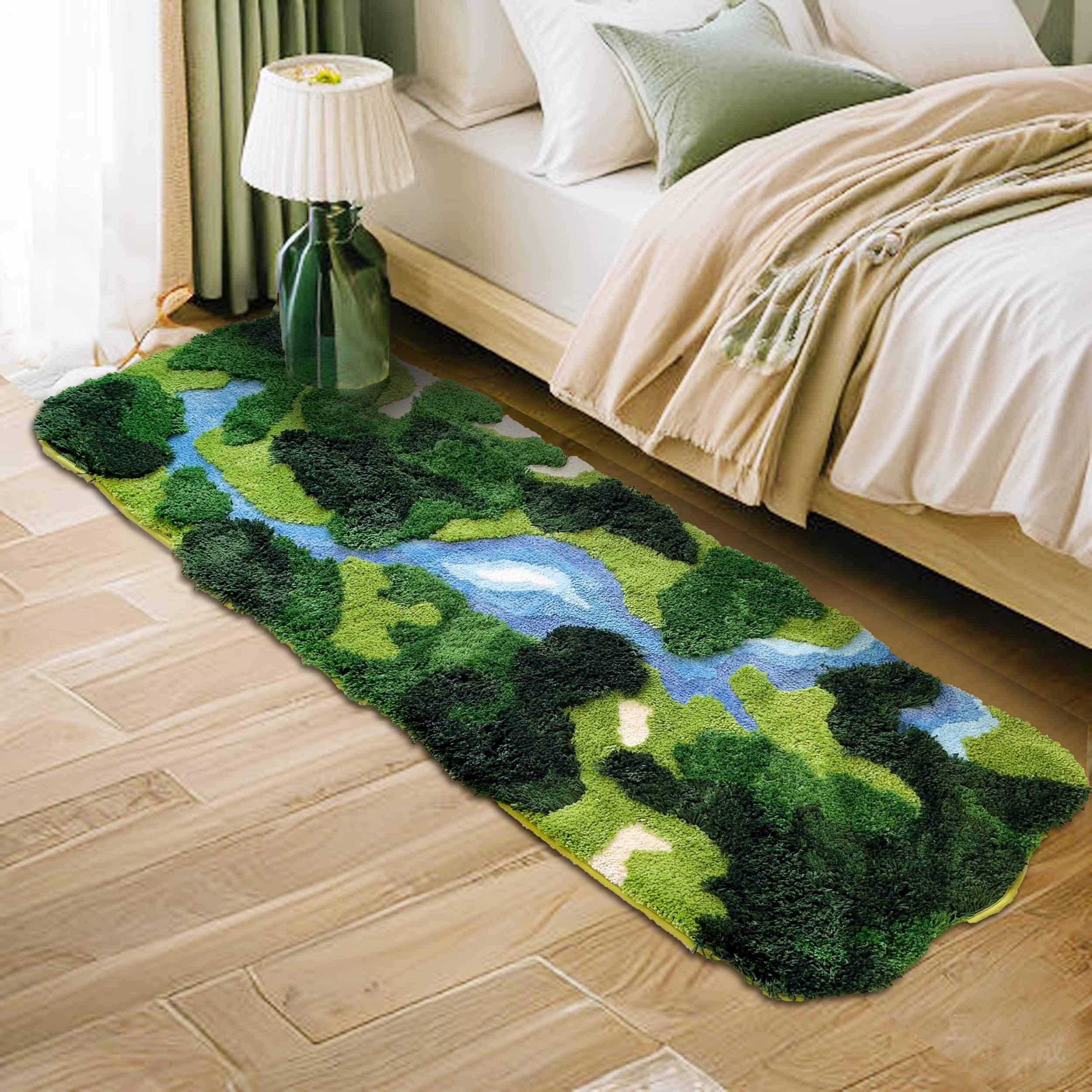 THRILRUG 24  68 Moss Hallway Runner Rug,Shag Carpet Leaf Bedroom Rugs Non Slip Bath Mat Laundry Rug Runner,Ultra Soft WashablePl