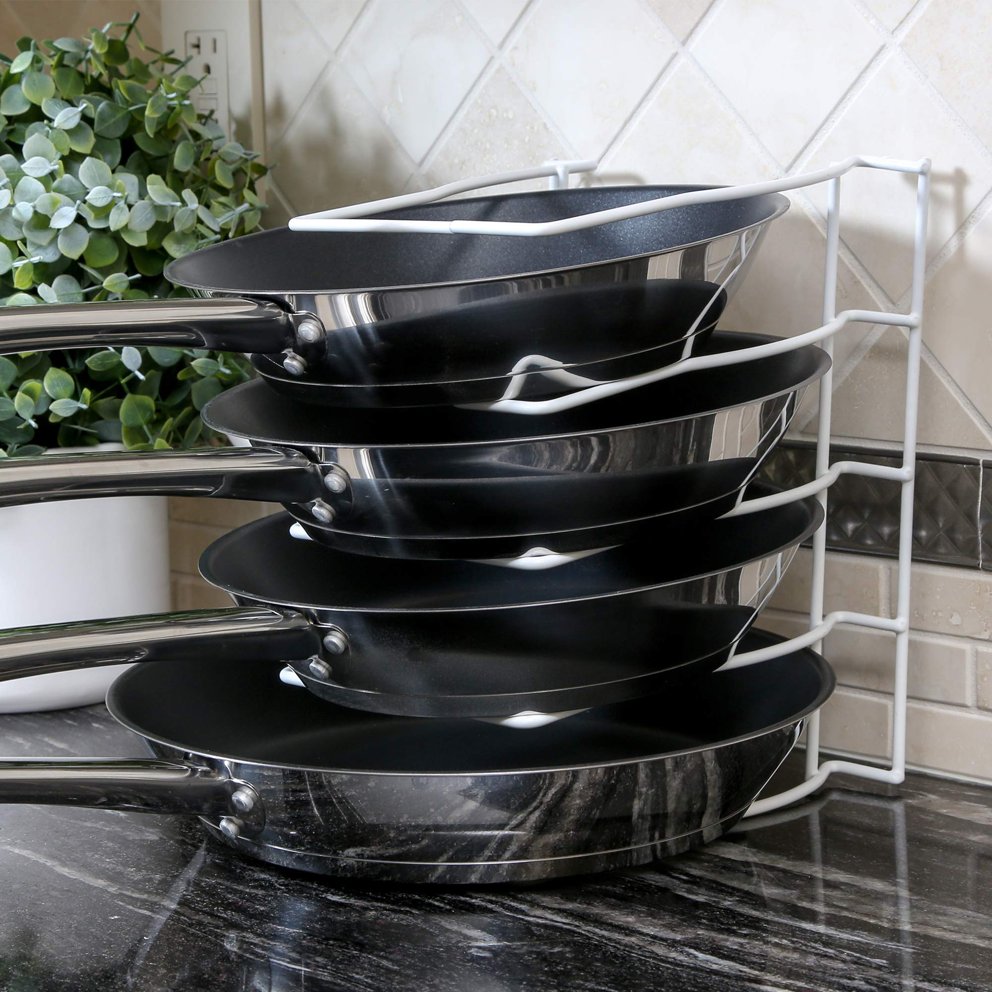 Smart Design Bakeware & Lid Storage Rack W/ 4 Compartment Dividers - Steel Metal Frame - Rust Resistant Finish - Cooking & Bakin