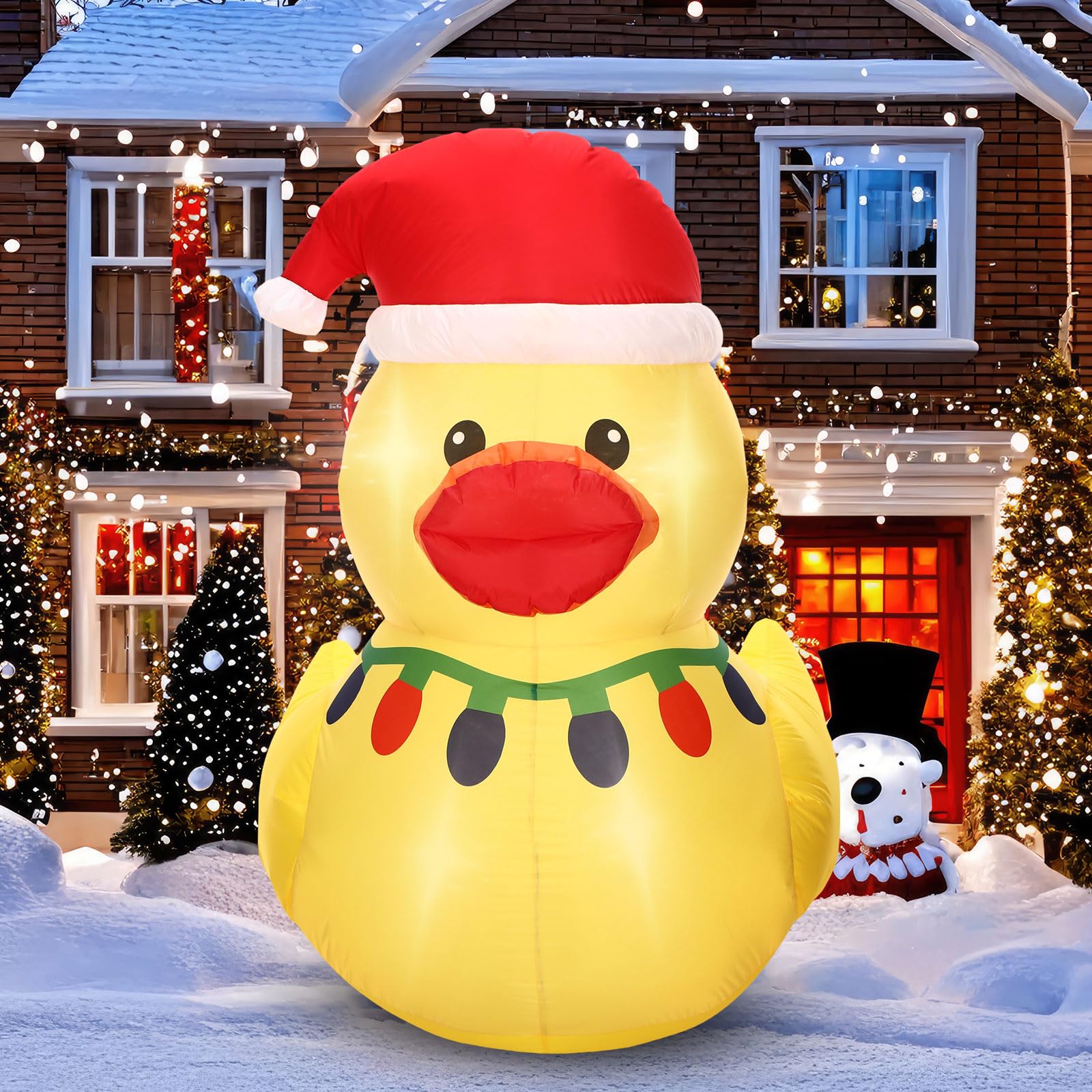 Leyndo 1 Set 5FT Christmas Inflatables Decoration Outdoor Inflatables Duck with Build-in LEDs Lights Giant Blow up Duck Wear Cla