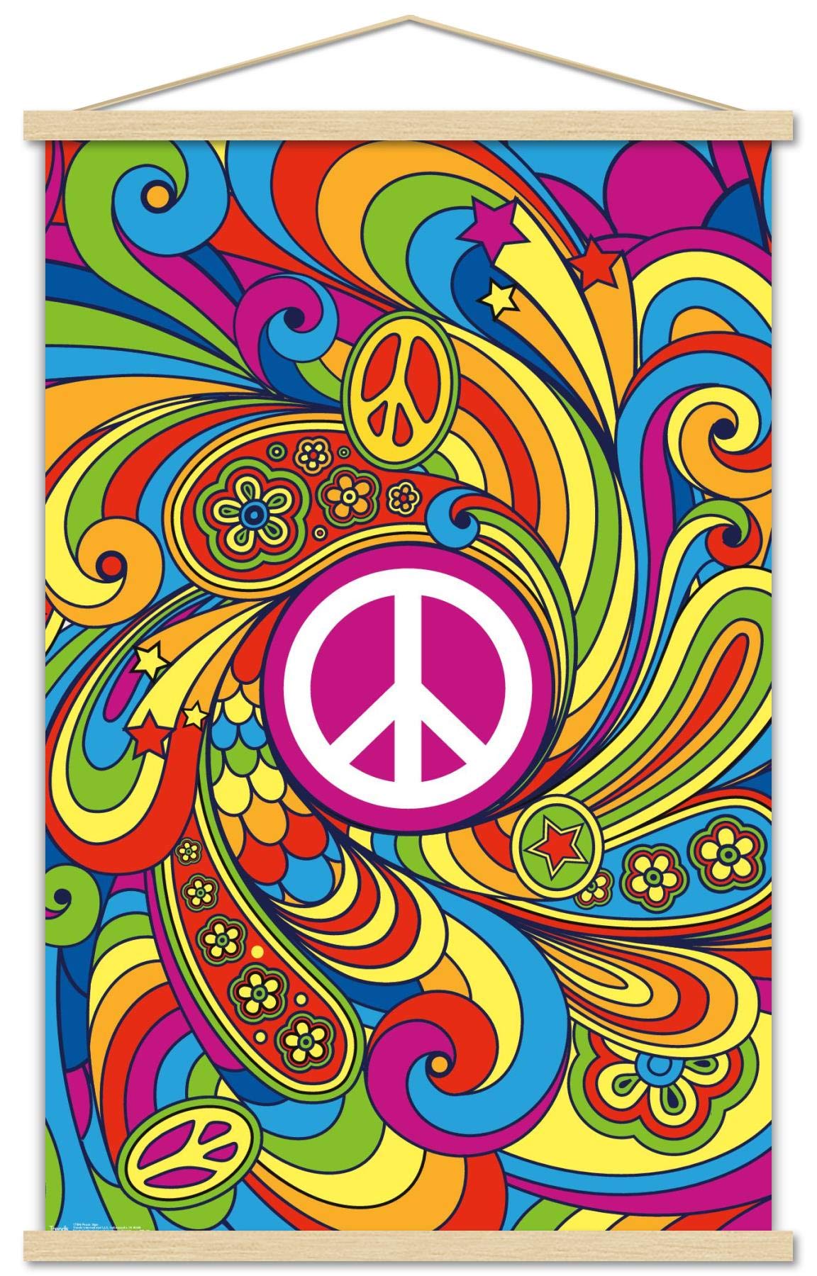Trends International Peace Sign Wall Poster, 22.375'' X 34'', Print And Beechwood Hanger Bundle