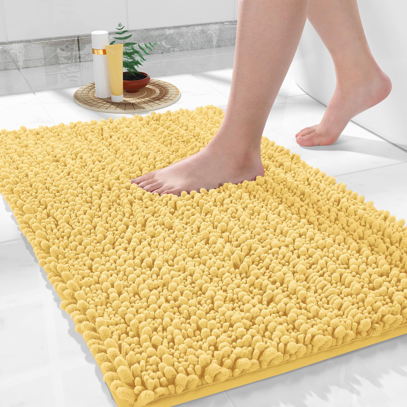 Yimobra Bath Rug Mat, 32 X 20, Soft Shaggy Chenille Bathroom Rugs, Large Size, Super Absorbent & Thick, Non-Slip, Machine Washab
