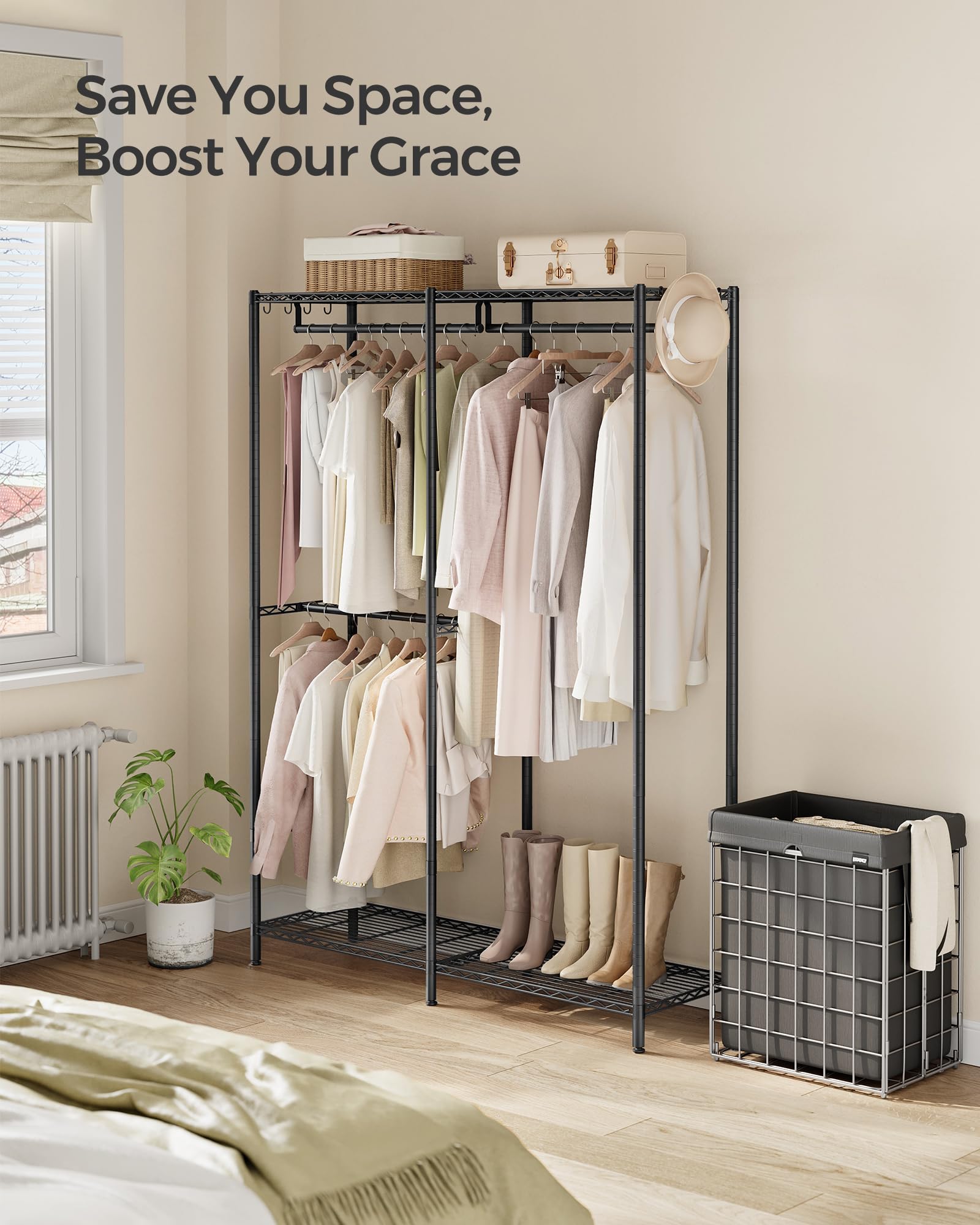 Songmics Clothes Rack, Freestanding Wardrobe Closet, Metal Clothing Racks, Heavy-Duty Garment Rack With Adjustable Shelves, Hang