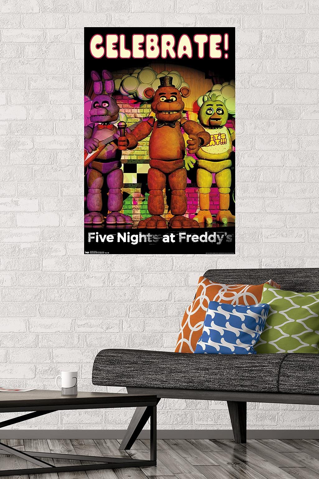 Trends International Five Nights At Freddy'S - Celebrate Wall Poster, 22.375'' X 34'', Premium Poster & Mount Bundle
