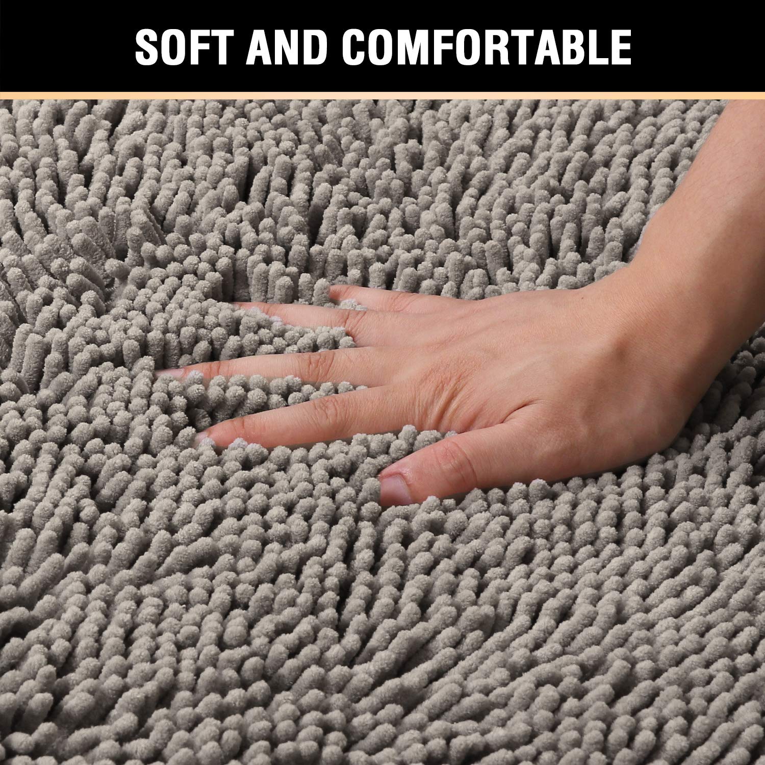 H.Versailtex Chenille Bath Rug Non-Slip Bathroom Rug Shag Shower Mat Machine-Washable Bath Mat With Water Absorbent Soft Microfi