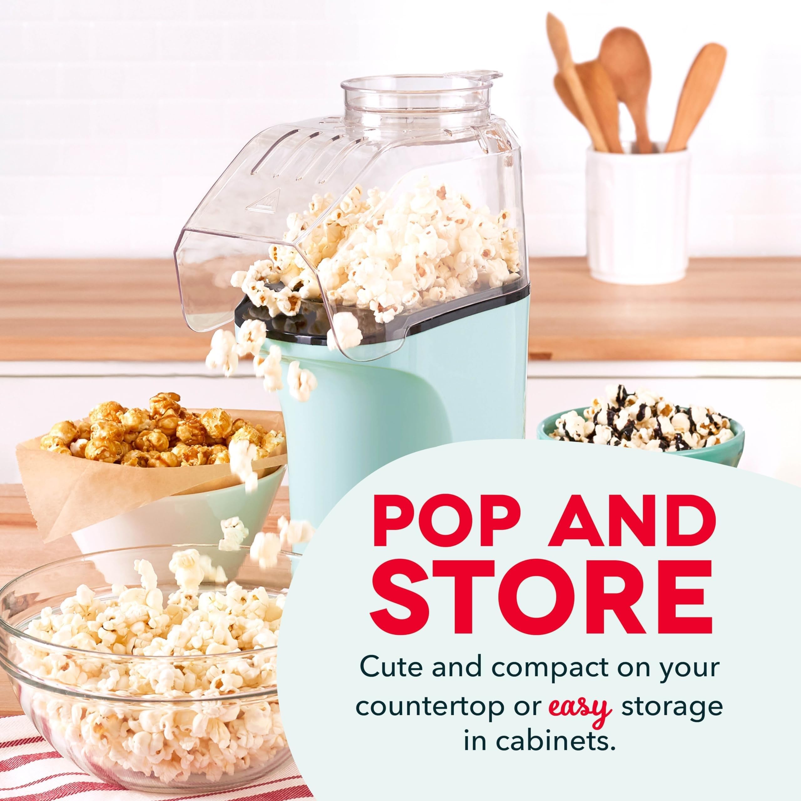 Dash Hot Air Popcorn Popper Maker With Measuring Cup To Portion Popping Corn Kernels + Melt Butter, 16 Cups - Aqua