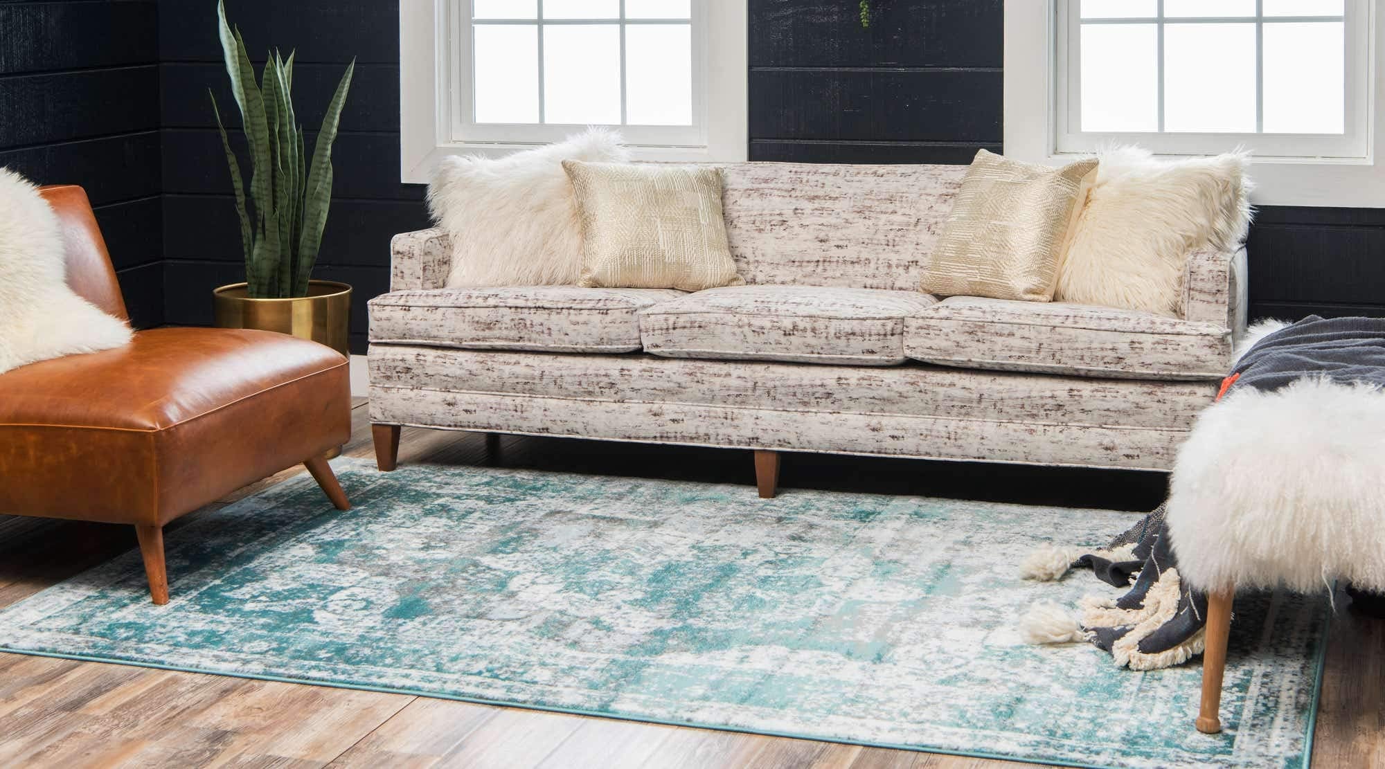 Unique Loom Sofia Collection Area Rug - Salle Garnier (8 x 10 Rectangle Turquoise/Blue)