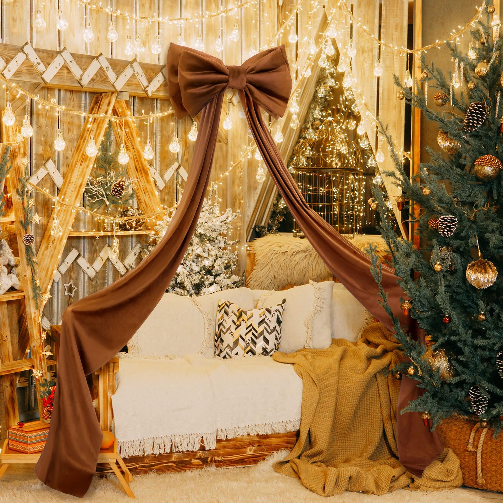 Wavwavw Giant Bow Decor Christmas Tree Topper Decoration Big Bows for Room Wall Backdrop 75x18 Inch Ribbon Tie for Wedding Chris