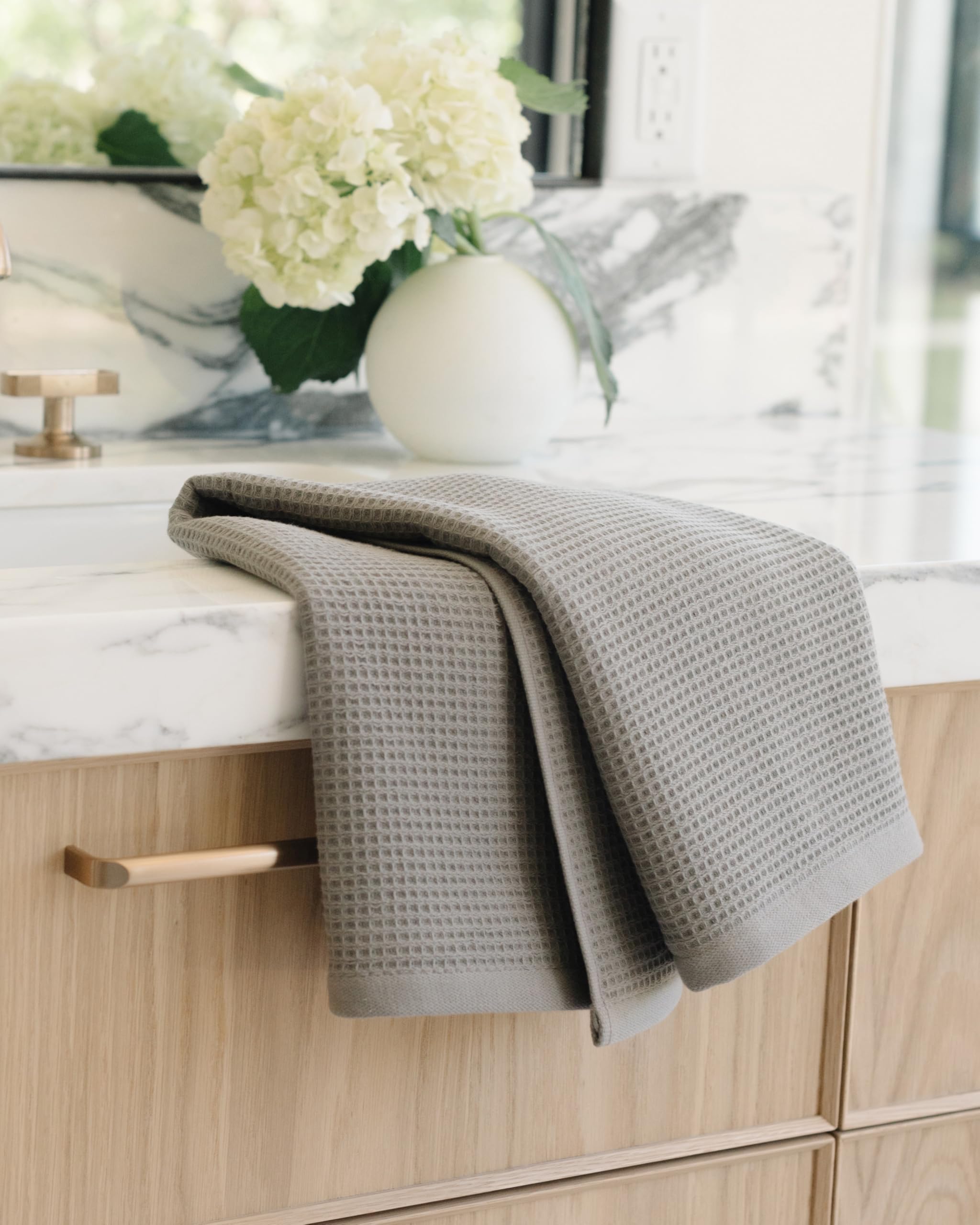 Cozy Earth Charcoal Waffle Hand Towels- Made From Cotton & Viscose From Bamboo, Plush, Absorbent, Soft