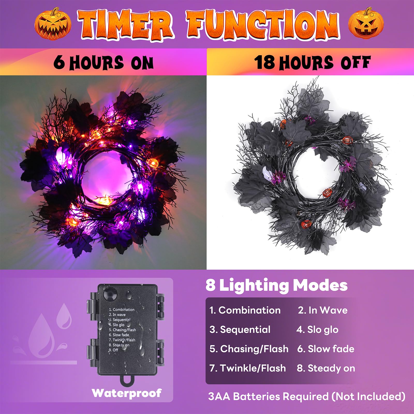 kuaima Halloween Light up Garland with 54 Purple and Orange LED Lights, 6.56 FT Lighted Willow Vine Twig Battery Operated for In
