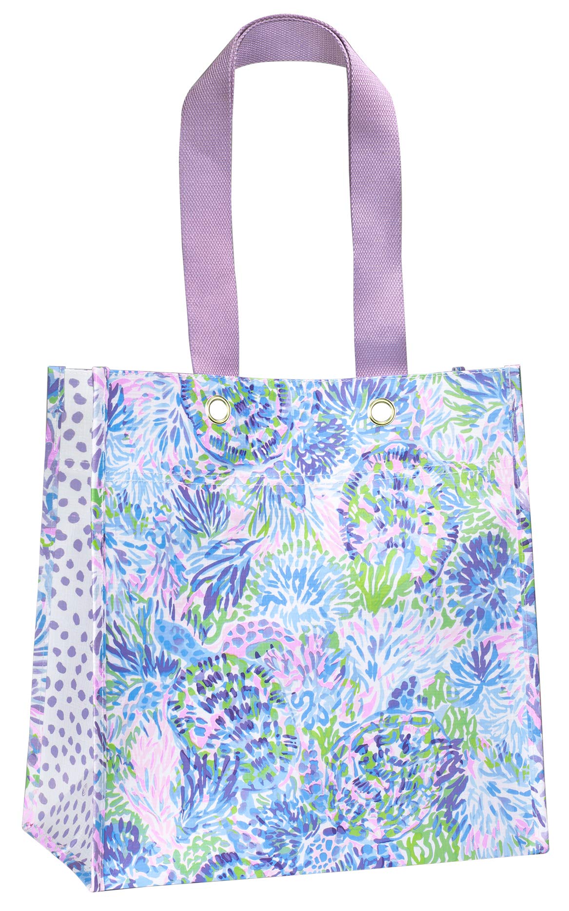 Lilly Pulitzer Purple/Blue Market Shopper Bag, Reusable Grocery Tote With Comfortable Shoulder Straps, Shell Of A Party
