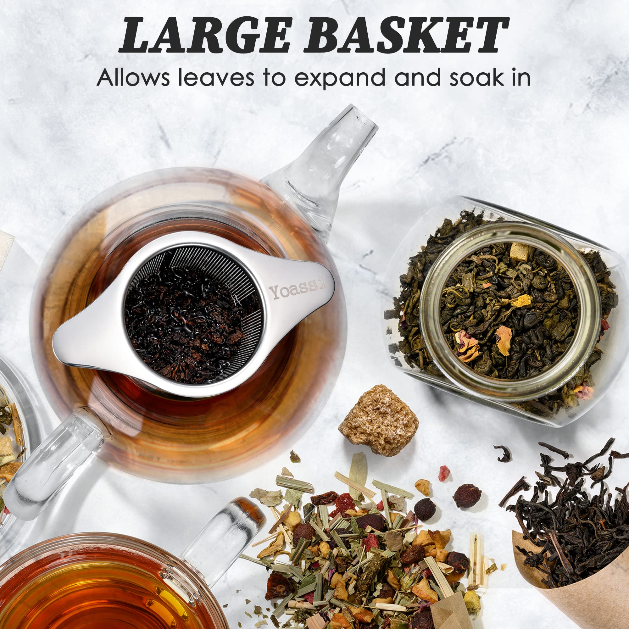 Yoassi Extra Fine 18/8 Stainless Steel Tea Infuser Mesh Strainer With Large Capacity & Perfect Size Double Handles For Hanging O