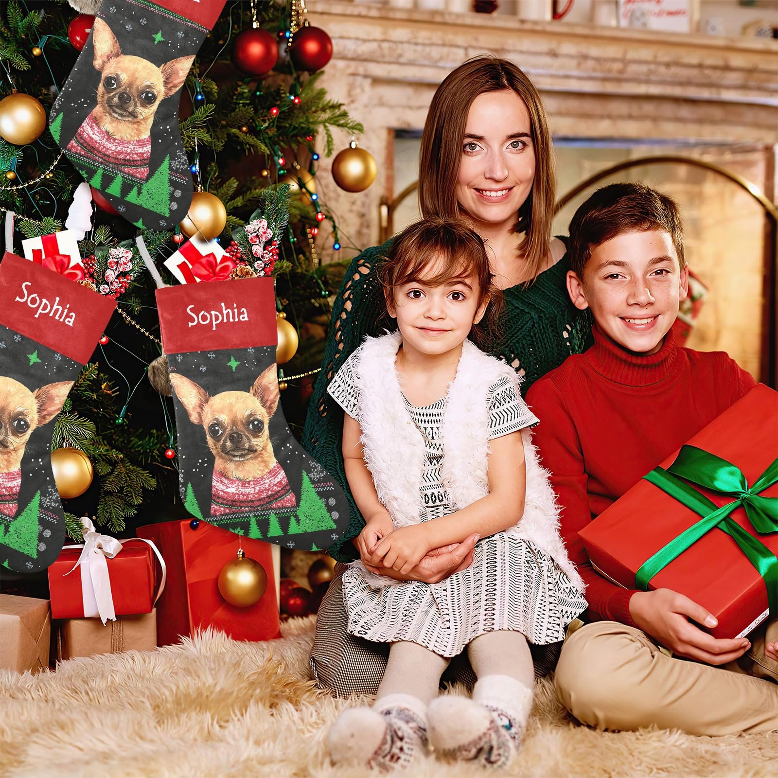 Chihuahua Christmas Dog Funny Christmas Stockings Custom Personalized Name Xmas Festive Gift Decor Family Party 17.52 x 7.87 Inc