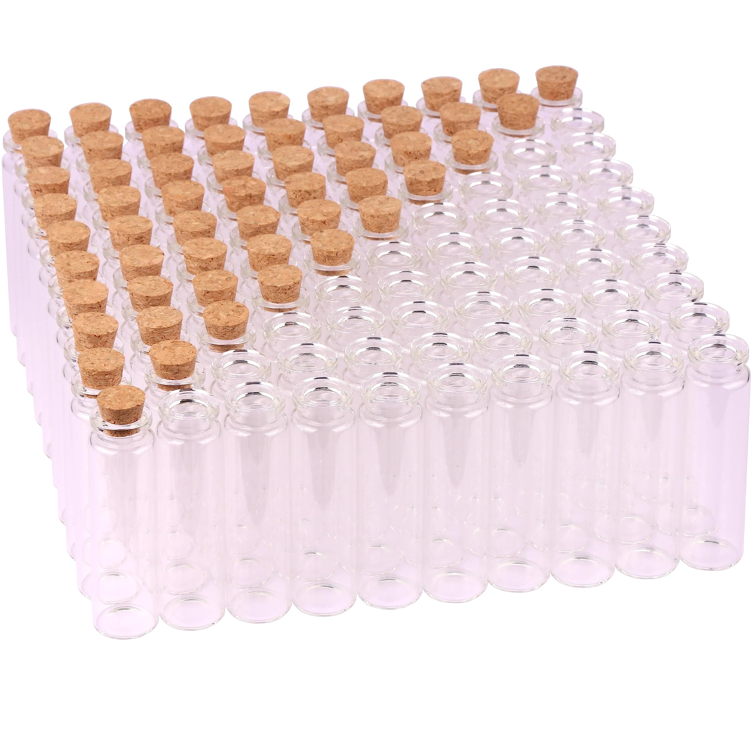 MaxMau 100 Sets of 20ml Glass Bottles with Cork Stopper,Small Clear Jars Tiny Glass Vials for Wedding Favors Seed Powder Sequin 