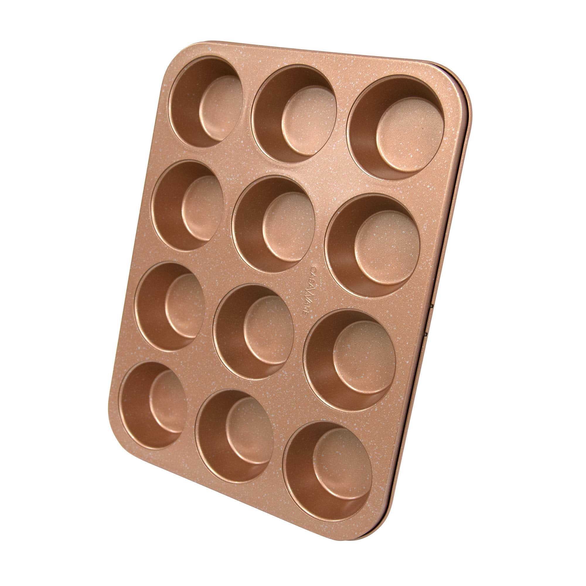 casaWare Ceramic Coated NonStick 12 Cup Muffin Pan (Granite) (Rose Gold Granite)