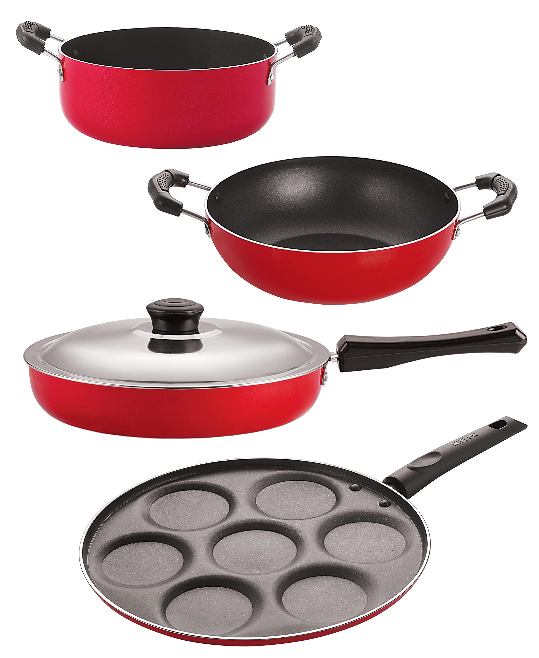 Nirlon Aluminium Non Stick Cookware Pots And Pans Set Of 4 Pieces (Fp10_Kd13_Up7_Cs24)