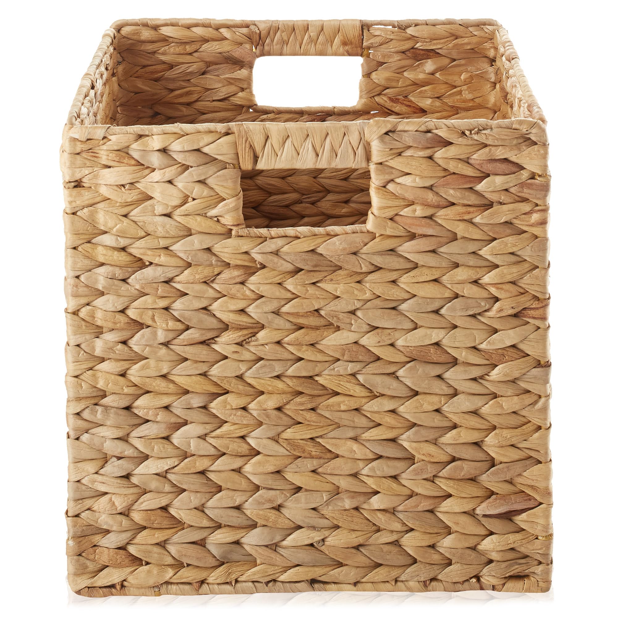 Casafield 12'' X 12'' Water Hyacinth Storage Baskets, Natural - Set Of 4 Collapsible Cube Organizers, Woven Bins For Bathroom, B