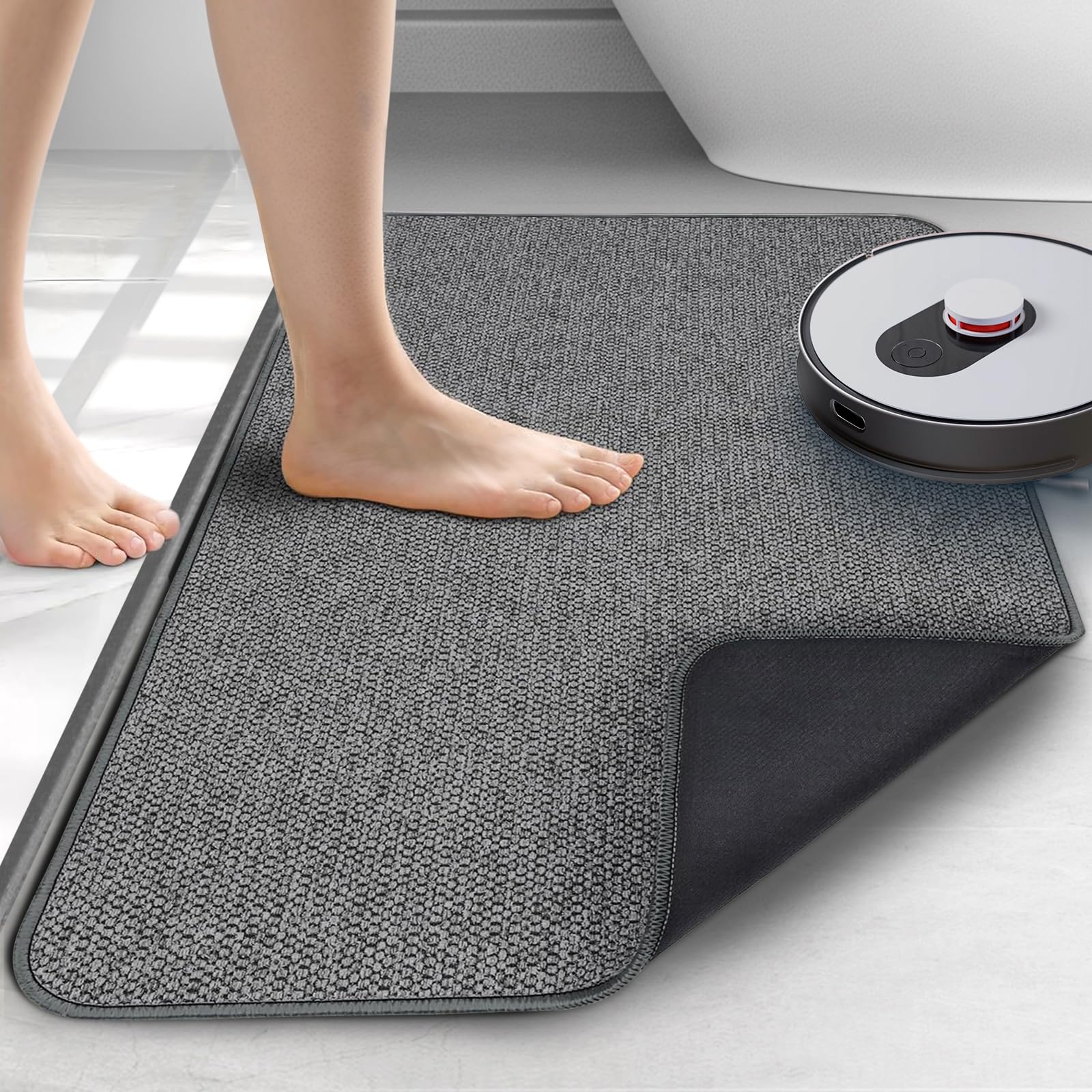 Thin Bathroom Rugs, Bath Mat Super Absorbent, Bath Rugs Rubber Backing Non-Slip, Quick Dry Machine Washable, Cozy Cloth Bathroom