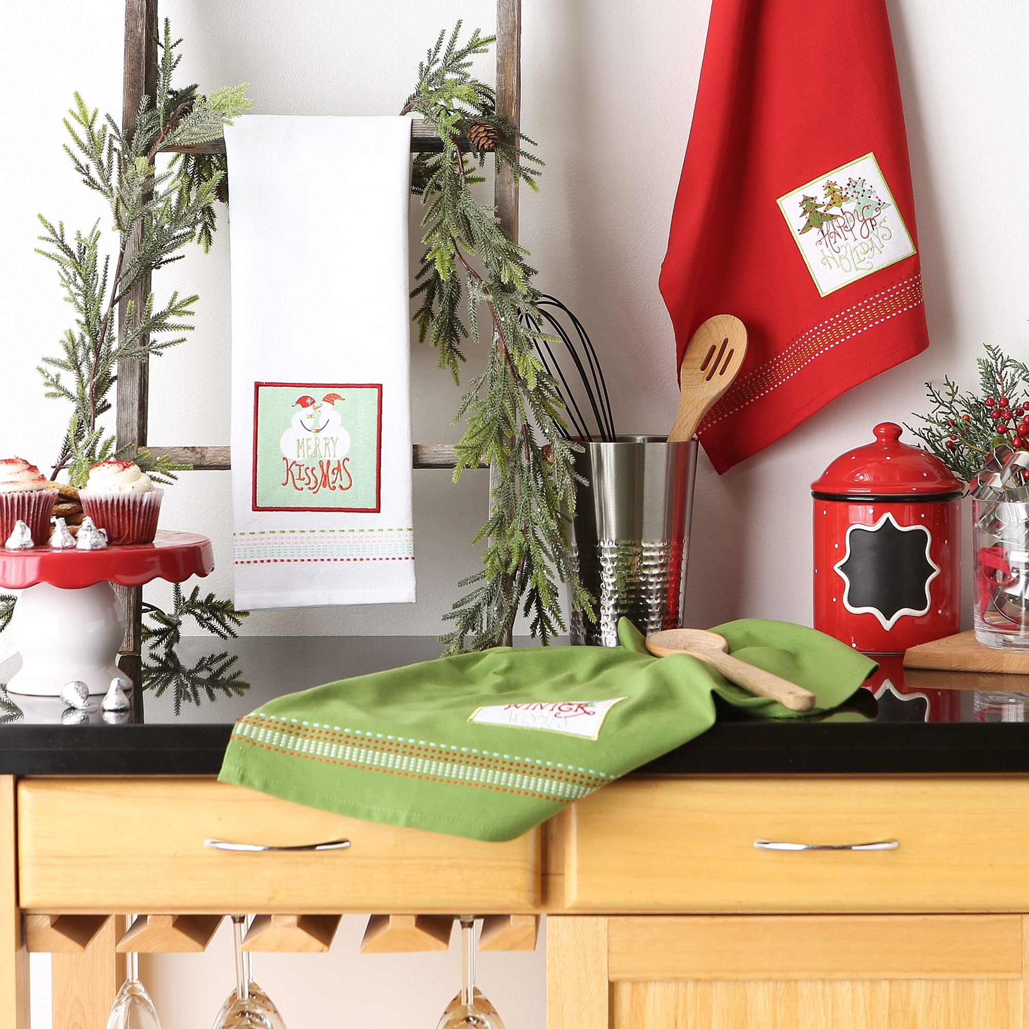 DII Holiday Kitchen Towels Embroidered Dish Towel Set, 18x28, Cozy Christmas, 3 Piece