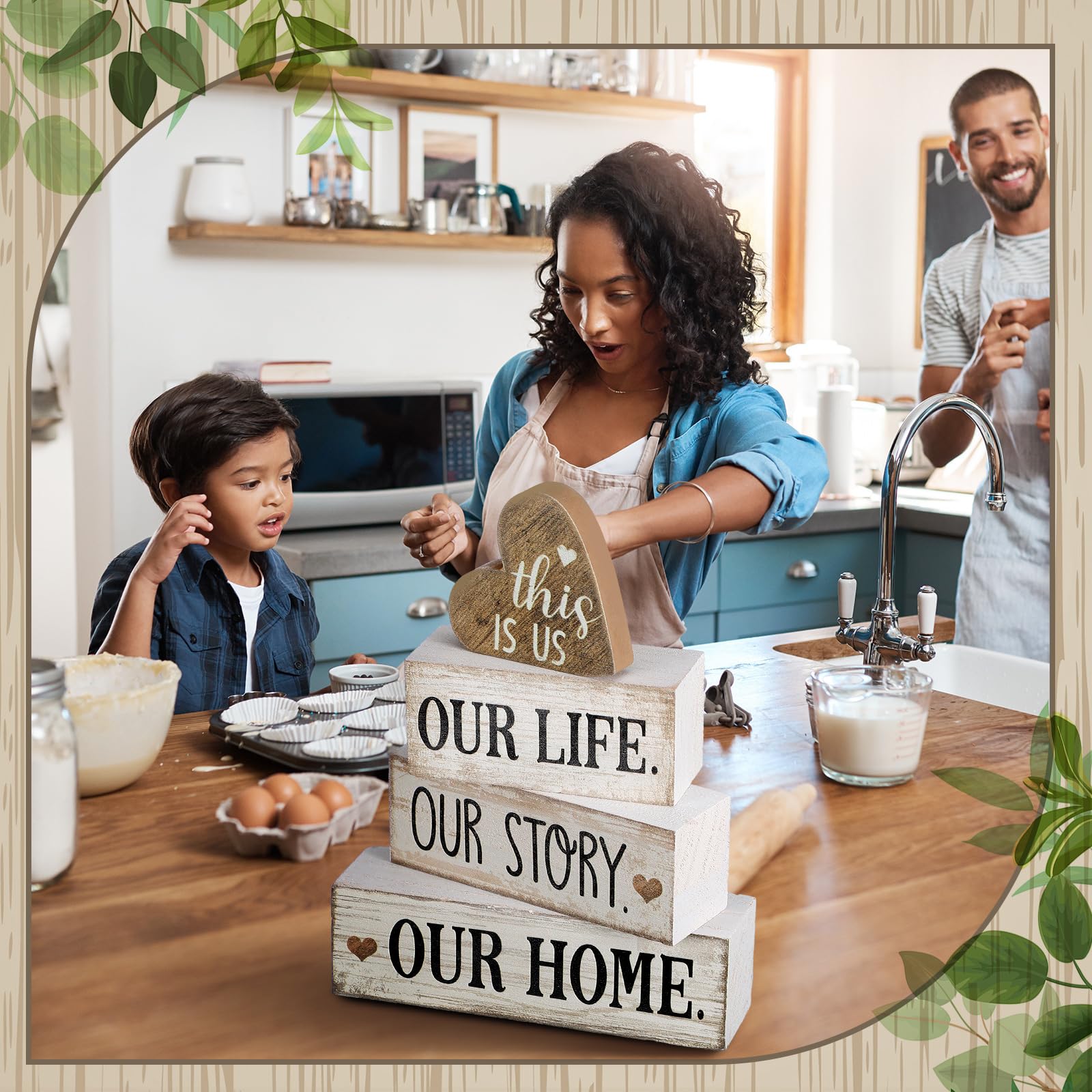 Conelist 4 Pcs Wooden Farmhouse Tabletop Decor Farmhouse Tiered Tray Decor Our Home Centerpiece Wooden Heart Rustic Decorative B