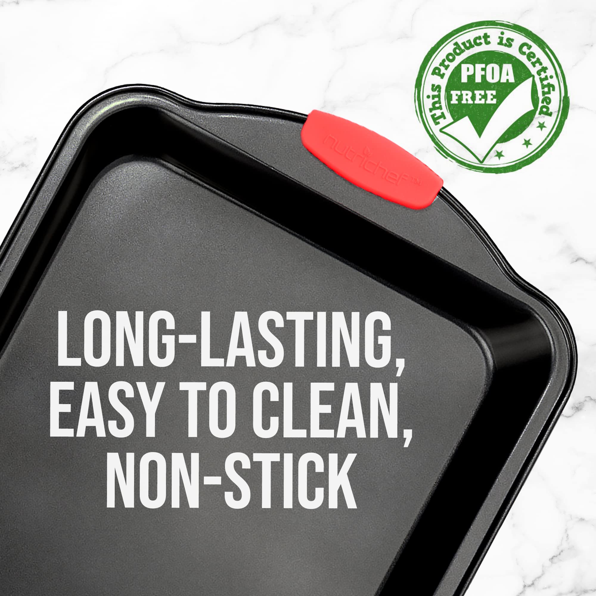 Nutrichef Extra Large Nonstick Baking Pan - Carbon Steel Roasting Tray W/ Red Silicone Handles - Premium Bakeware For Brownies,