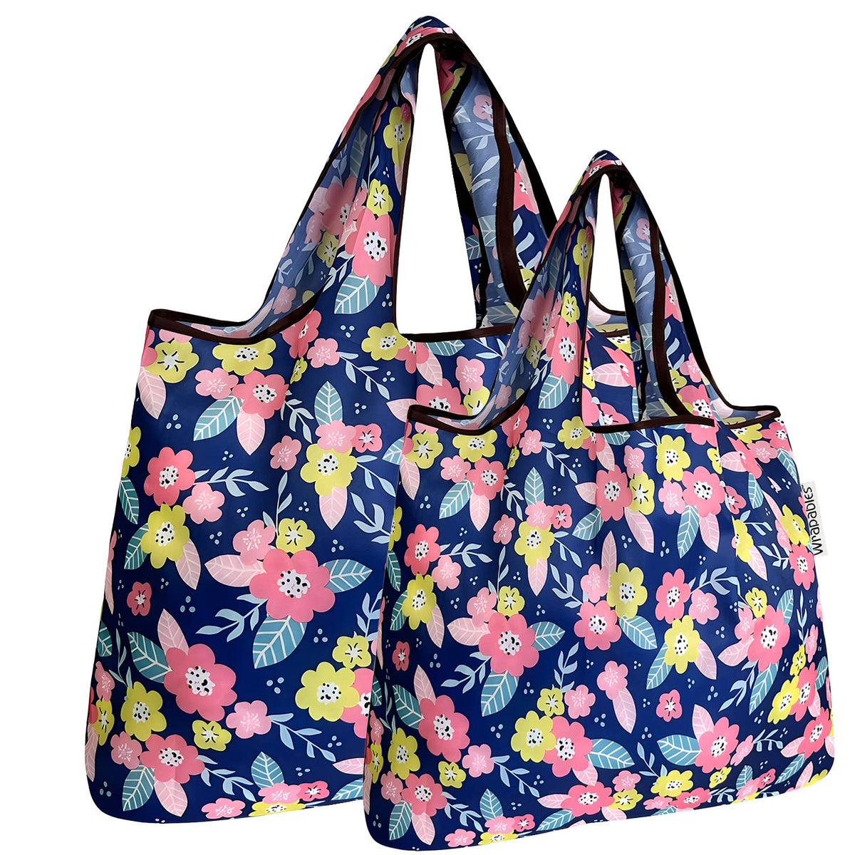Allydrew Large & Small Foldable Tote Nylon Reusable Grocery Bags, Set Of 2, Pink & Yellow Corsage