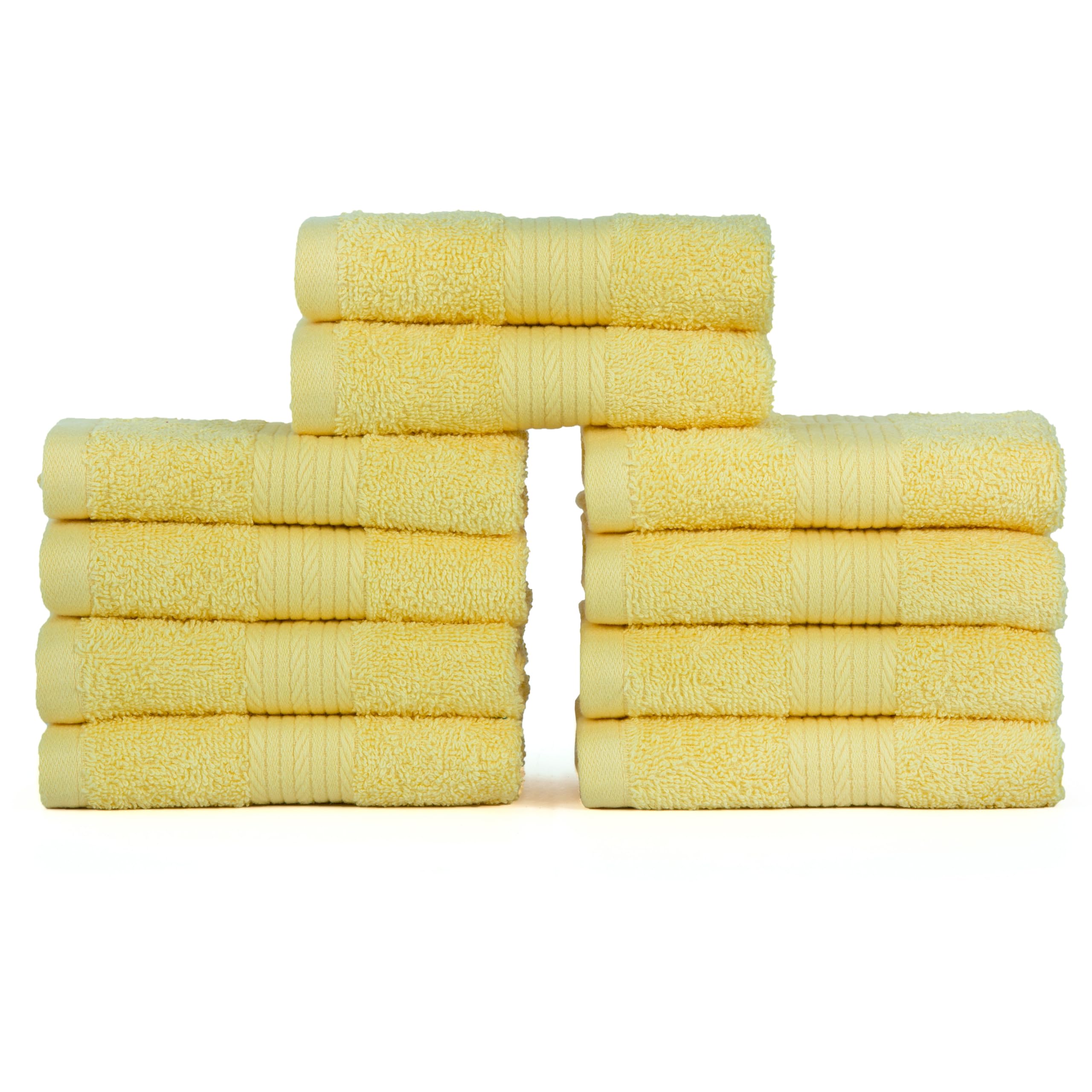 Ample Decor Wash Cloths Pack of 10  Oeko Tex Certified 600 GSM 100% Cotton Soft Absorbent  Premium Quality Durable Machine Washable  Ideal for Bathroom  Pool  Hotel  Spa - Yellow