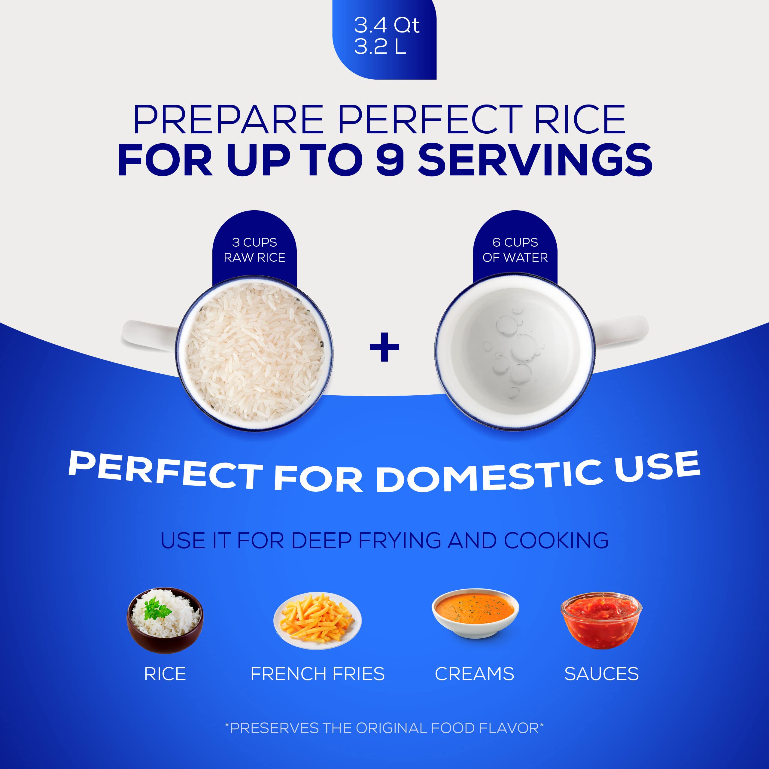 Universal 3.4 Qt / 3.2L Cast Aluminum Caldero Rice Cooker 9 Cups - Even Heat Distribution Deep Fryer for Fast Cooking and Easy Cleaning  Ergonomic Handles Large Soup Pot  for French Fries  Stews