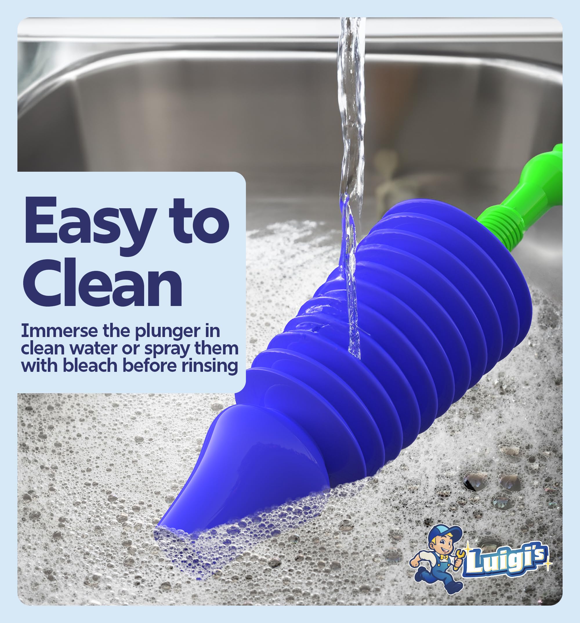 Luigis - The Worlds Best Toilet Plunger  The Big  Blue & green Unblocking Machine  Heavy Duty Unblocker with Unique Bellows Design  clears & Unblocks All Toilets