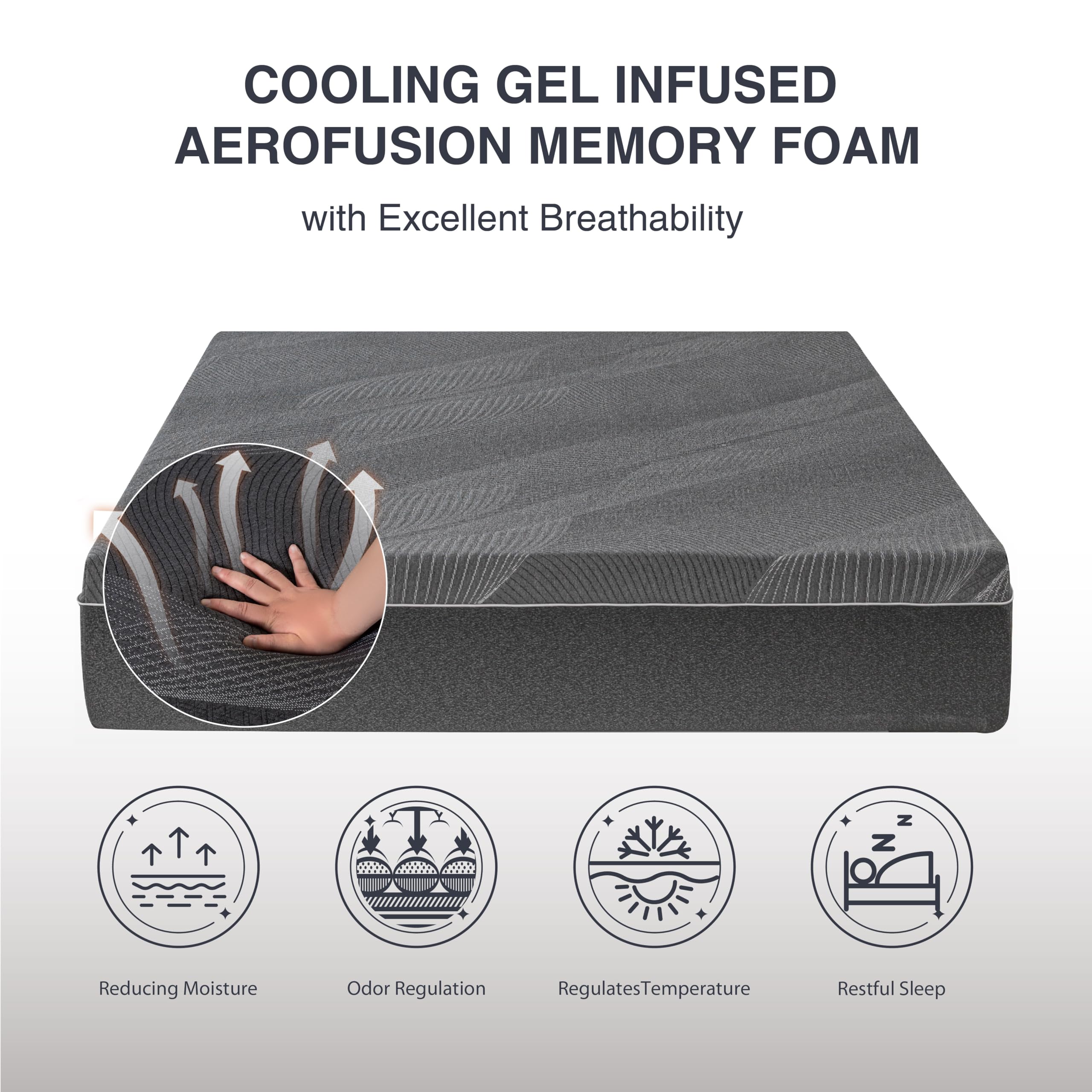 Dyonery Queen Mattress 12 Inch Charcoal Memory Foam Mattress In A Box, Certipur-Us Certified, Fiberglass Free, Gel Double Mattre