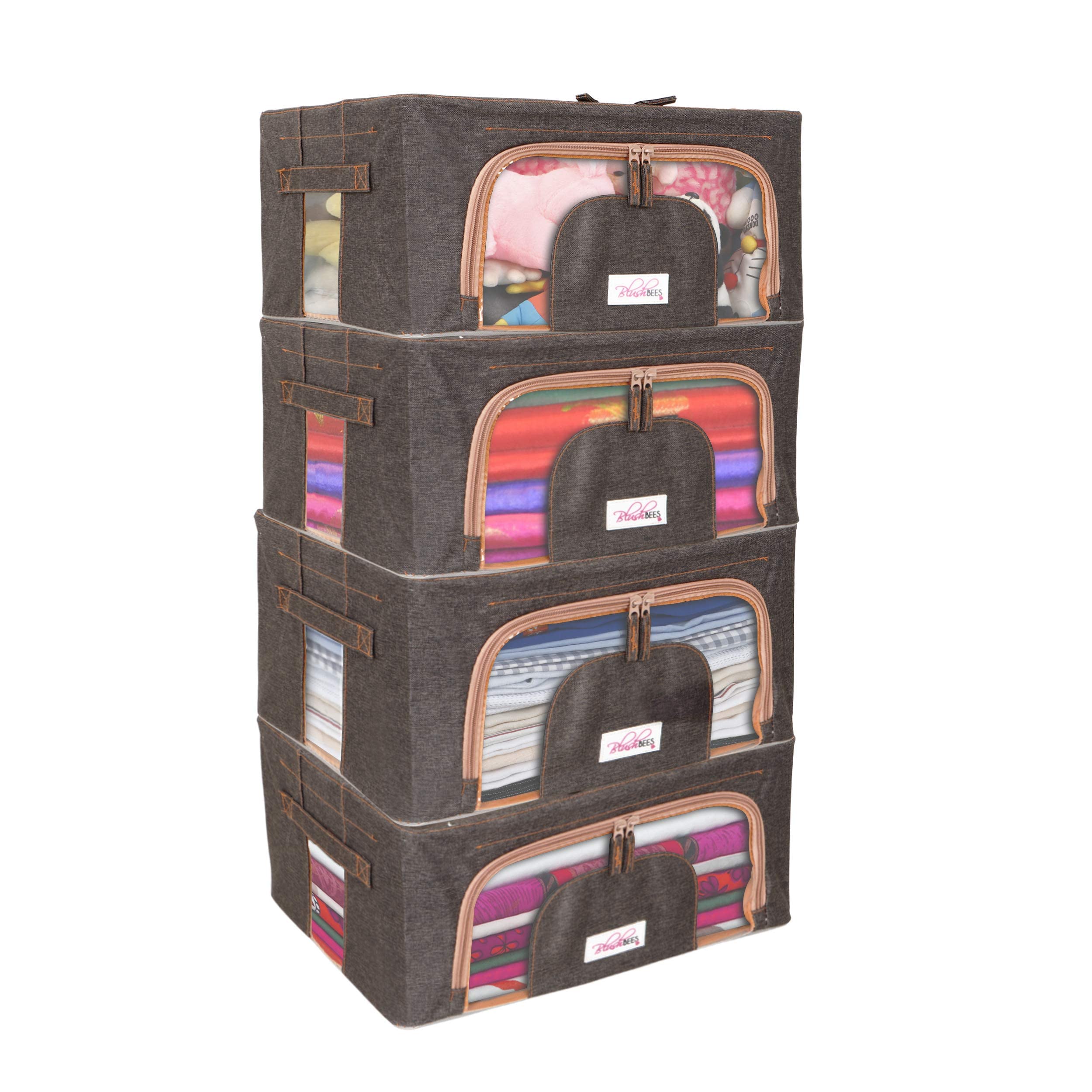 BlushBees 600D Oxford Fabric Living Box  Cloth Organizer Boxes, Underbed Organizer  (24 L , Pack of 4, Espresso Brown)
