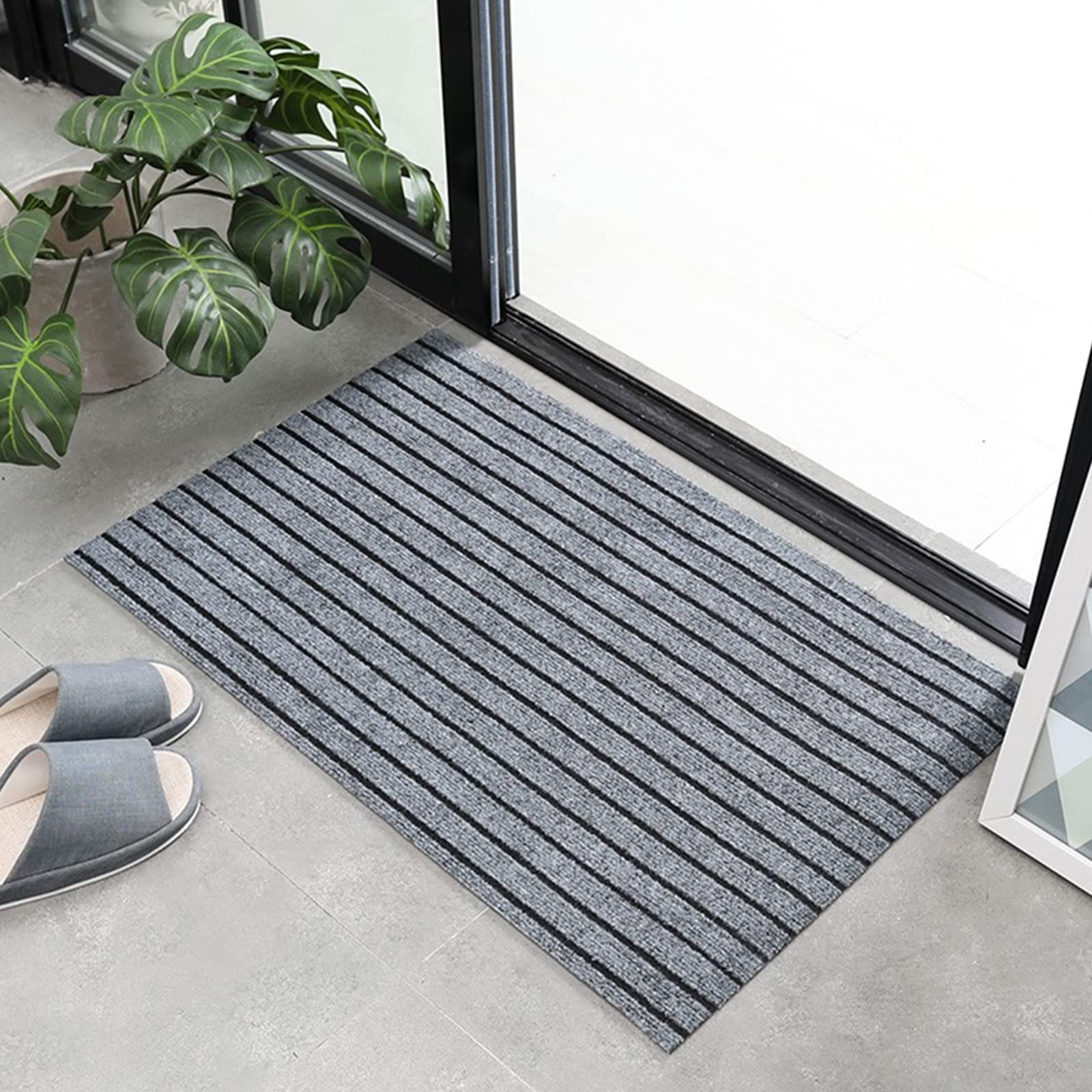 Wolpin Cotton Kitchen Floor Mat Runner With Anti Skid Backing Home Striped Anti Slip Rug (Grey, 40 X 120 Cm)