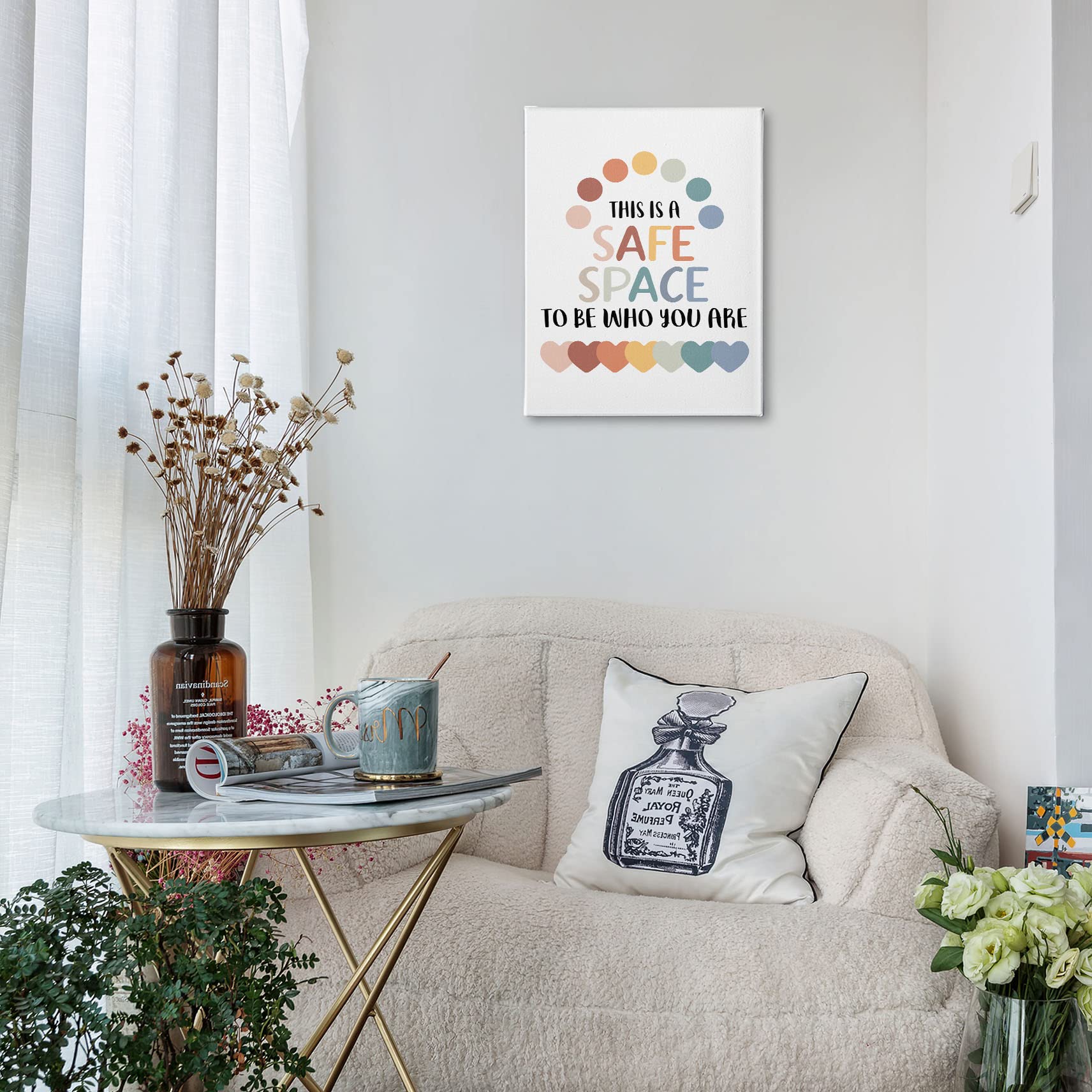 Phamte This Is A Safe Space To Be Who You Are Wall Art,Boho Psychologist Safe Space School Therapist Office Print Framed Canvas