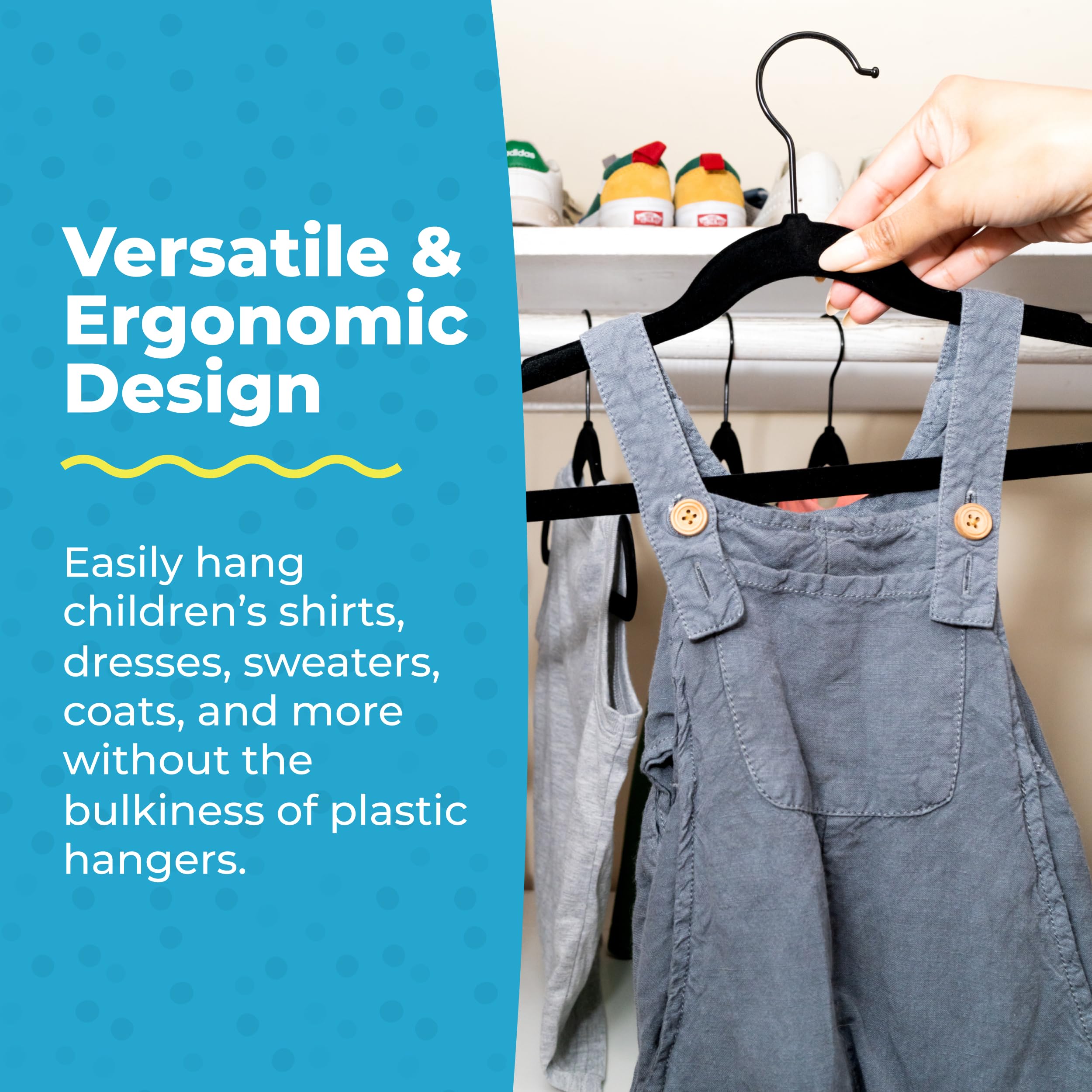 Fontaines Luxury Kid'S Black Velvet Felt Non Slip Clothes Hangers 50 Pack - Ultra Slim & Space Saving - Heavy Duty Swivel Black